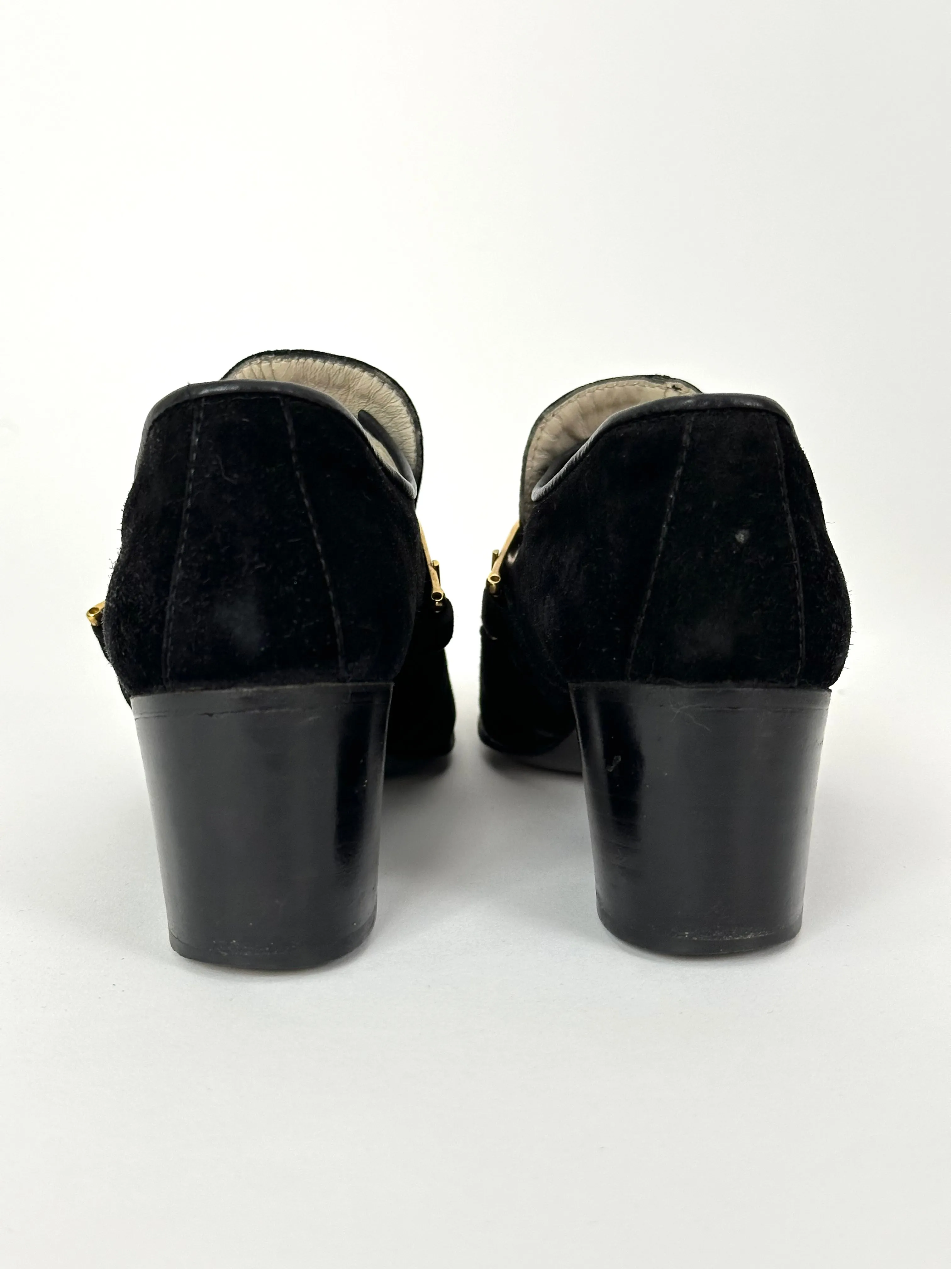 1970s Gucci Suede Buckle Web Loafers