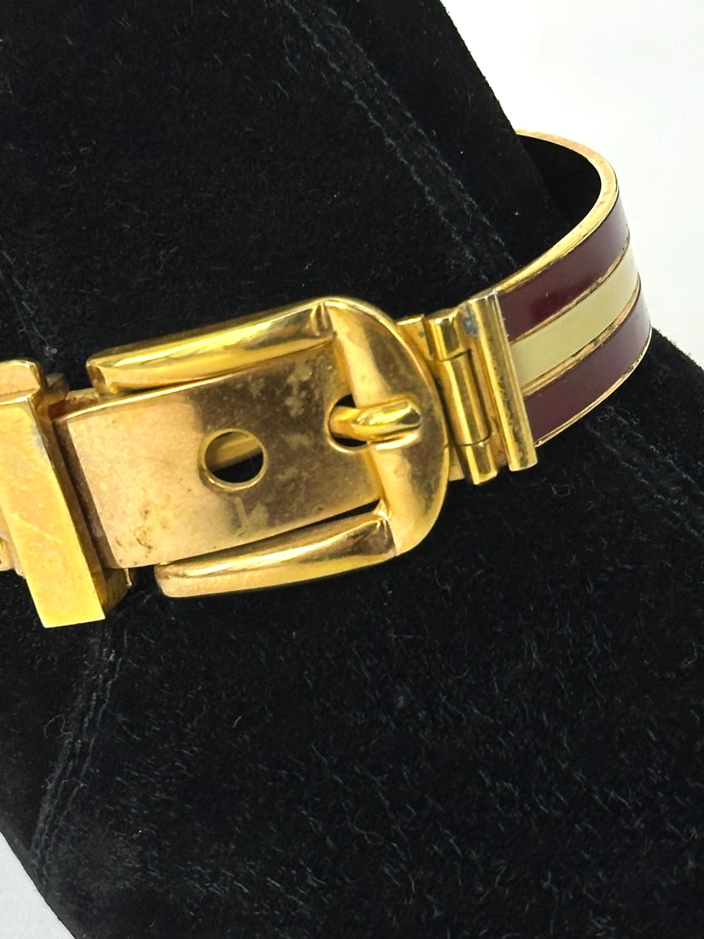 1970s Gucci Suede Buckle Web Loafers