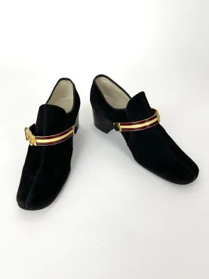 1970s Gucci Suede Buckle Web Loafers