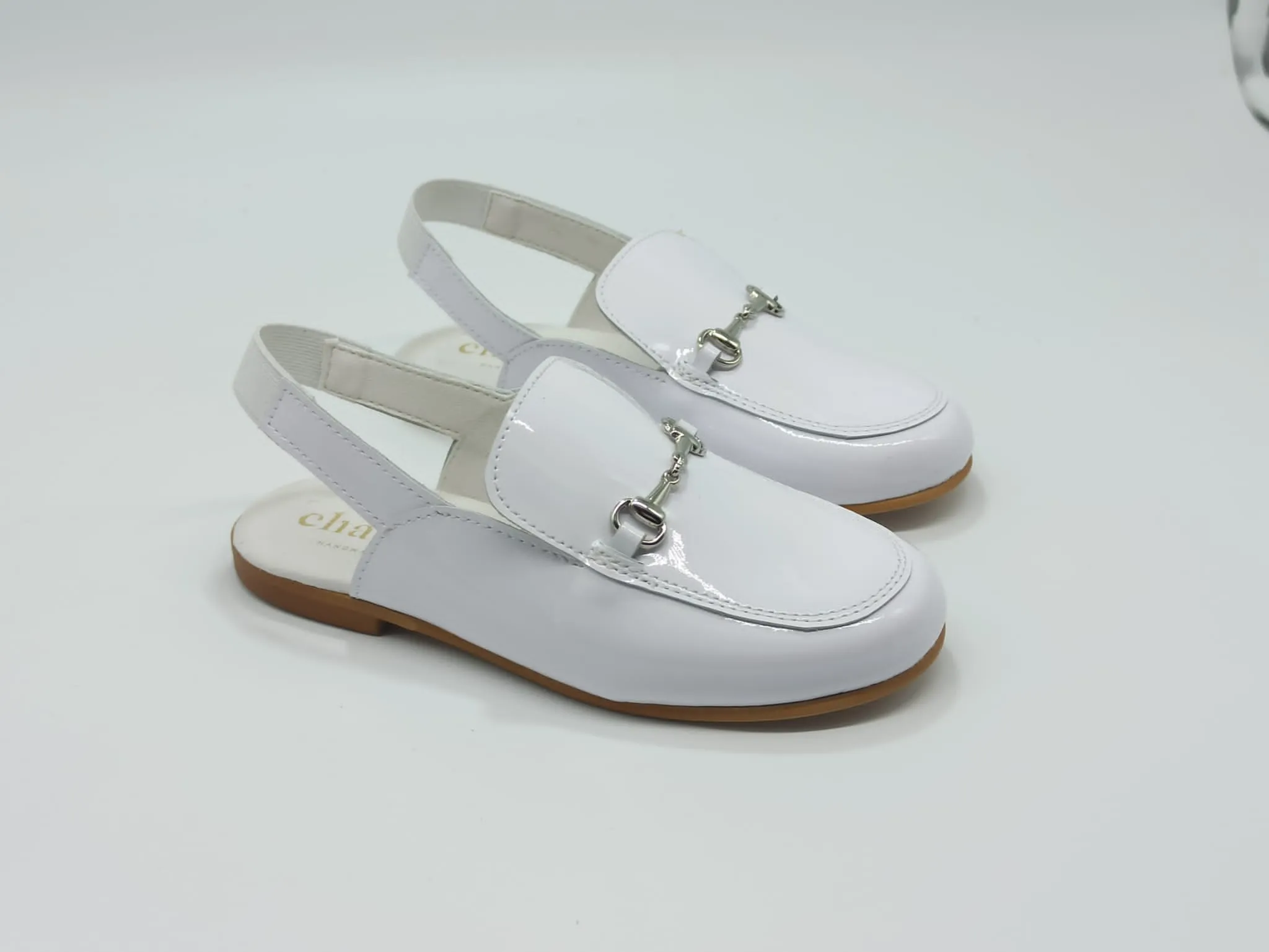 6306 White Horsebit Open Sling  Back Shoes