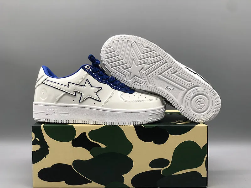 A BATHING APE Bape white & navy patent leather sneakers