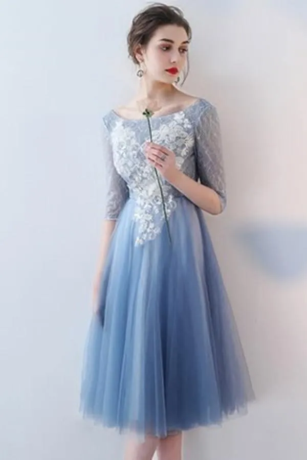 A-Line Knee-Length Tulle Homecoming Dress With Appliques  TR0197