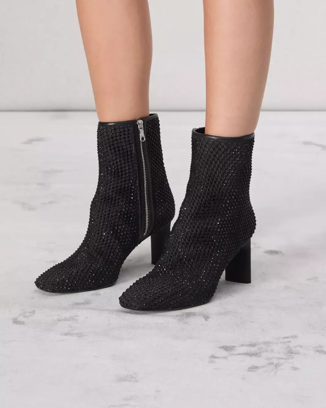 AJA DIAMANTE MESH BOOT IN BLACK DENIM