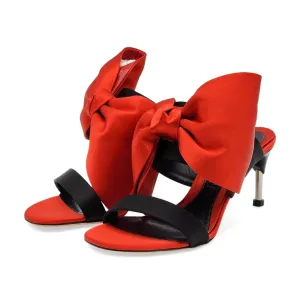 Alexander McQueen Pin Heel Bow Mule - Satin - Red - 35