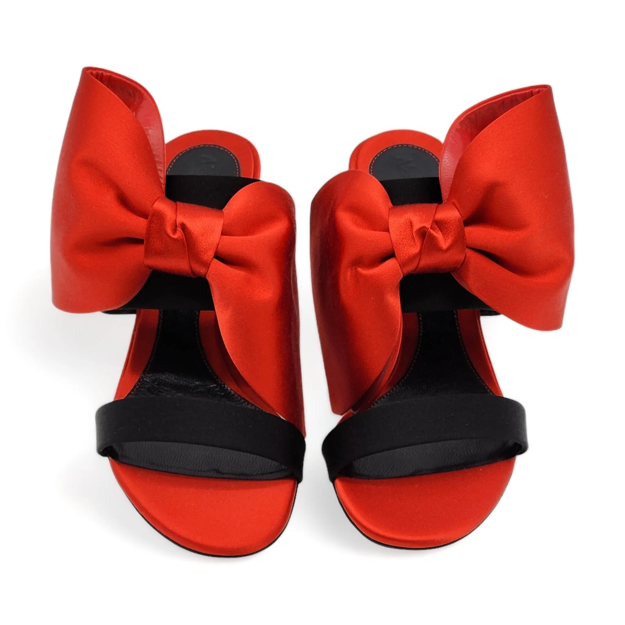 Alexander McQueen Pin Heel Bow Mule - Satin - Red - 35