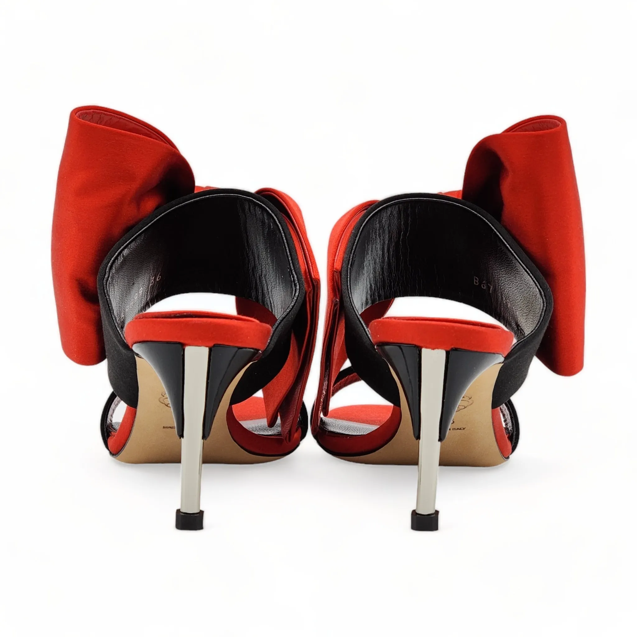 Alexander McQueen Pin Heel Bow Mule - Satin - Red - 35