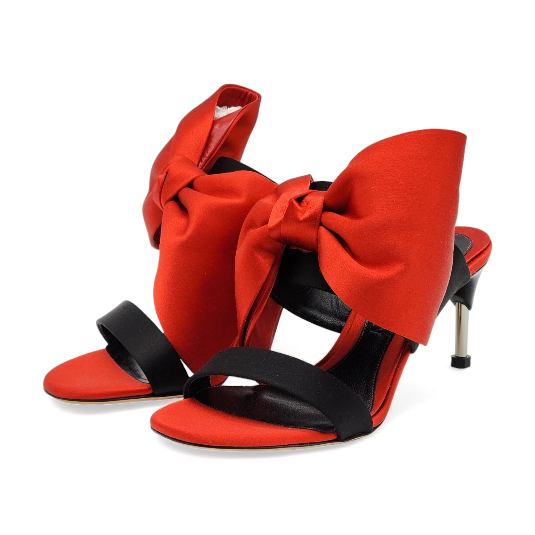 Alexander McQueen Pin Heel Bow Mule - Satin - Red - 35