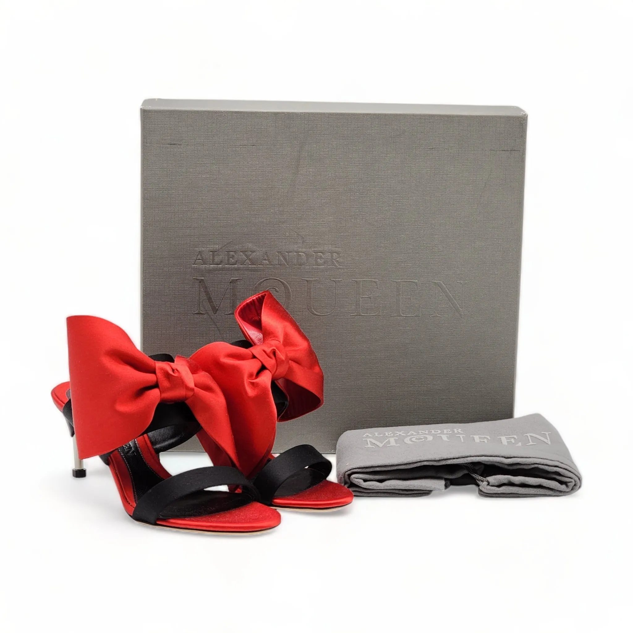 Alexander McQueen Pin Heel Bow Mule - Satin - Red - 35