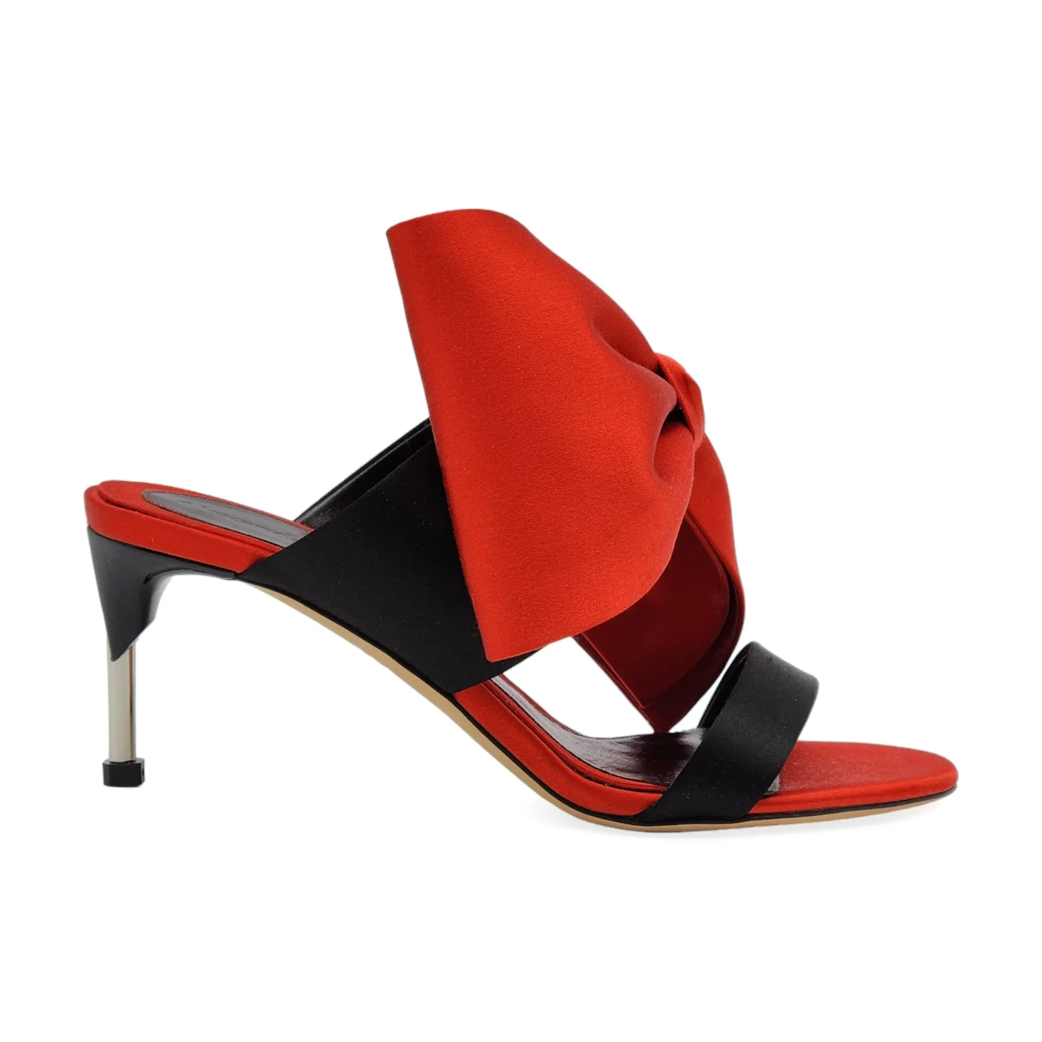 Alexander McQueen Pin Heel Bow Mule - Satin - Red - 35