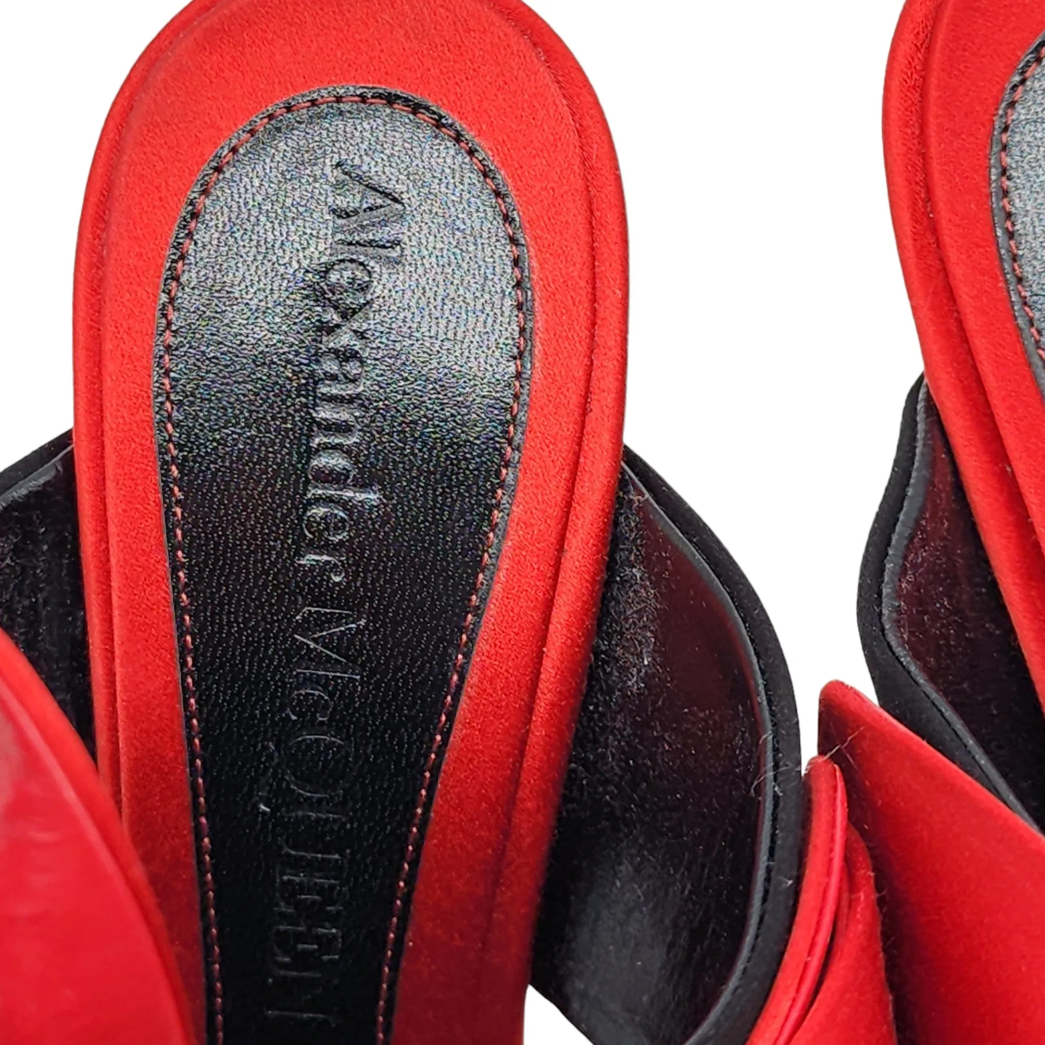 Alexander McQueen Pin Heel Bow Mule - Satin - Red - 35