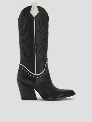 ALISON 80MM WESTERN BOOT IN BLACK VACCHETTA - Woman