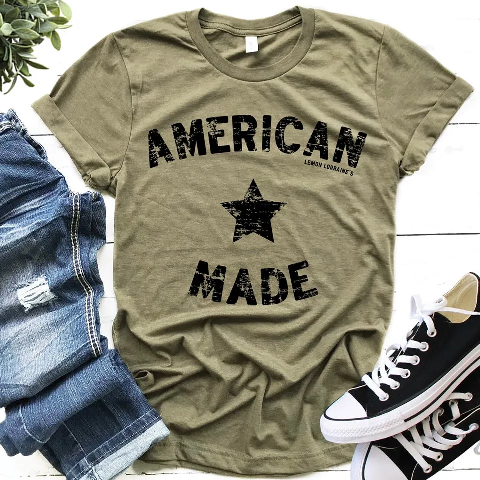 {AMERICAN MADE} Black STAR Olive Crew Neck Tee
