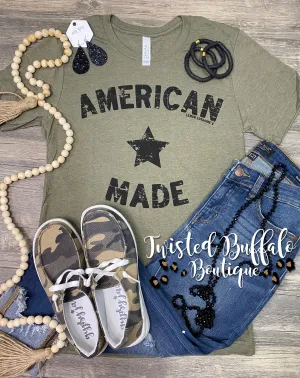 {AMERICAN MADE} Black STAR Olive Crew Neck Tee