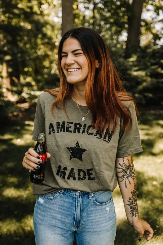 {AMERICAN MADE} Black STAR Olive Crew Neck Tee