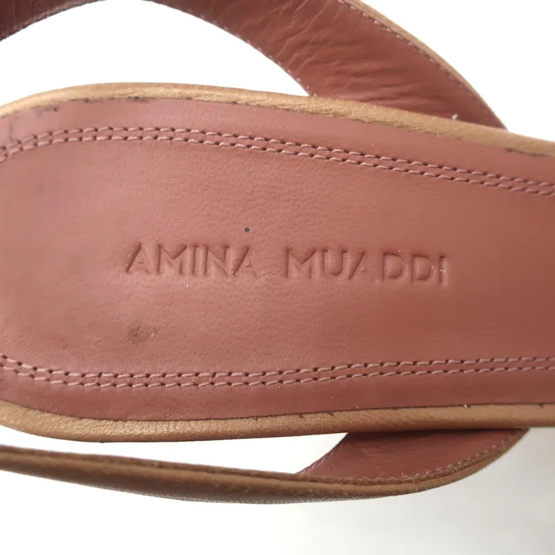 Amina Muaddi Begum Crystal-Embellished Slingback Pumps Caramel Leather Size 39