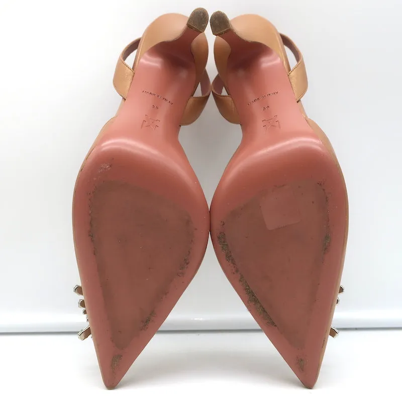Amina Muaddi Begum Crystal-Embellished Slingback Pumps Caramel Leather Size 39