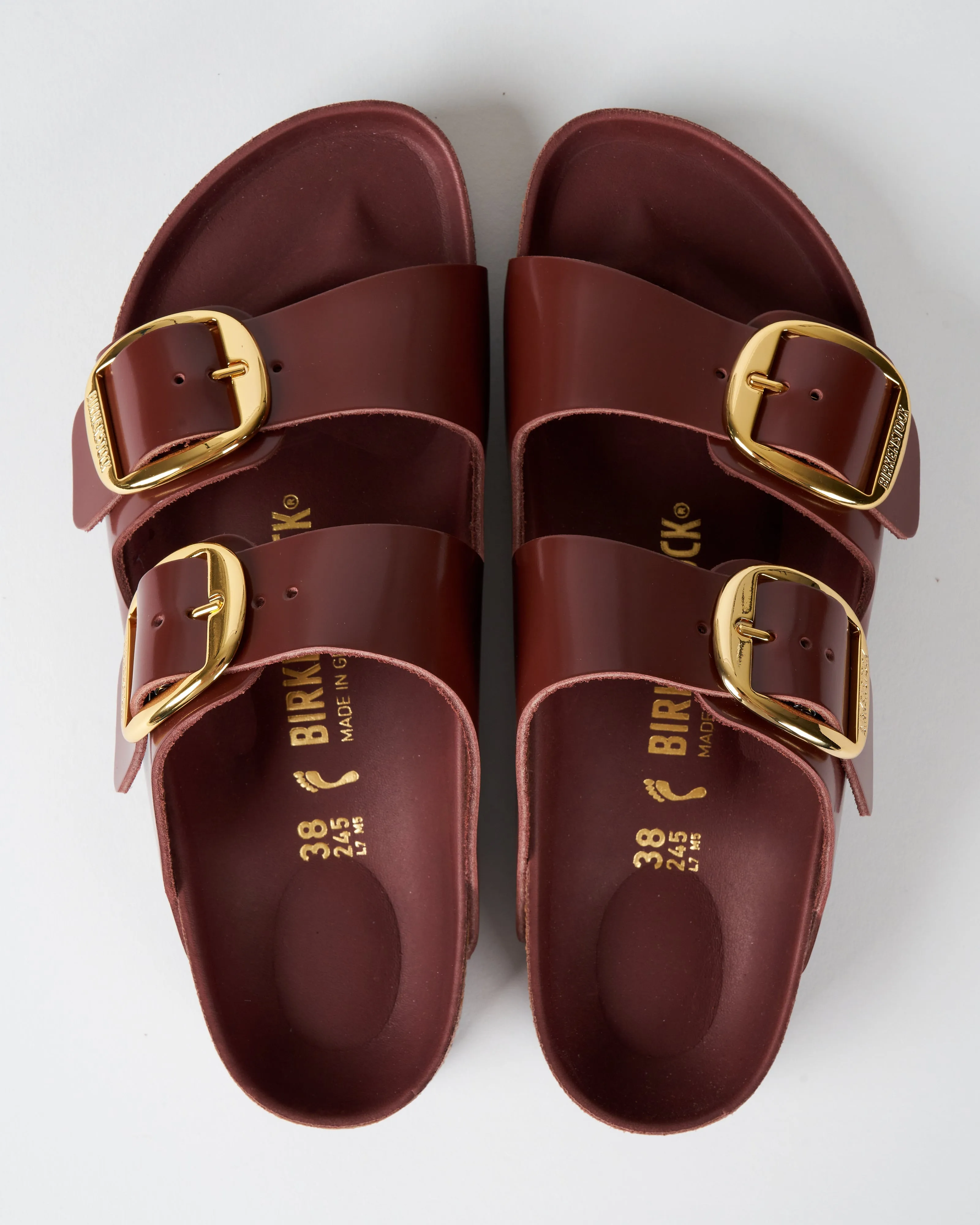 arizona high shine leather sandal - chocolate high shine leather