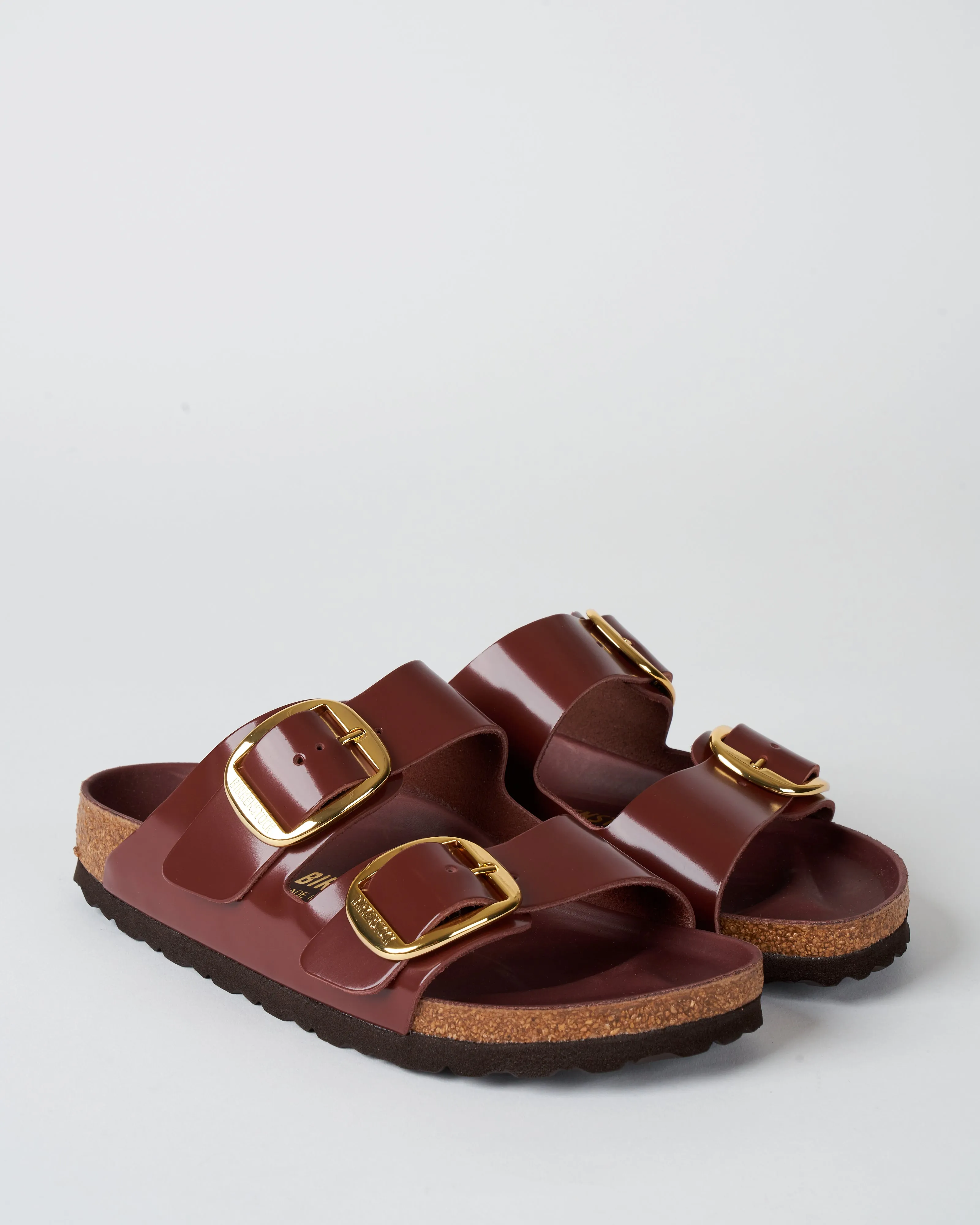 arizona high shine leather sandal - chocolate high shine leather