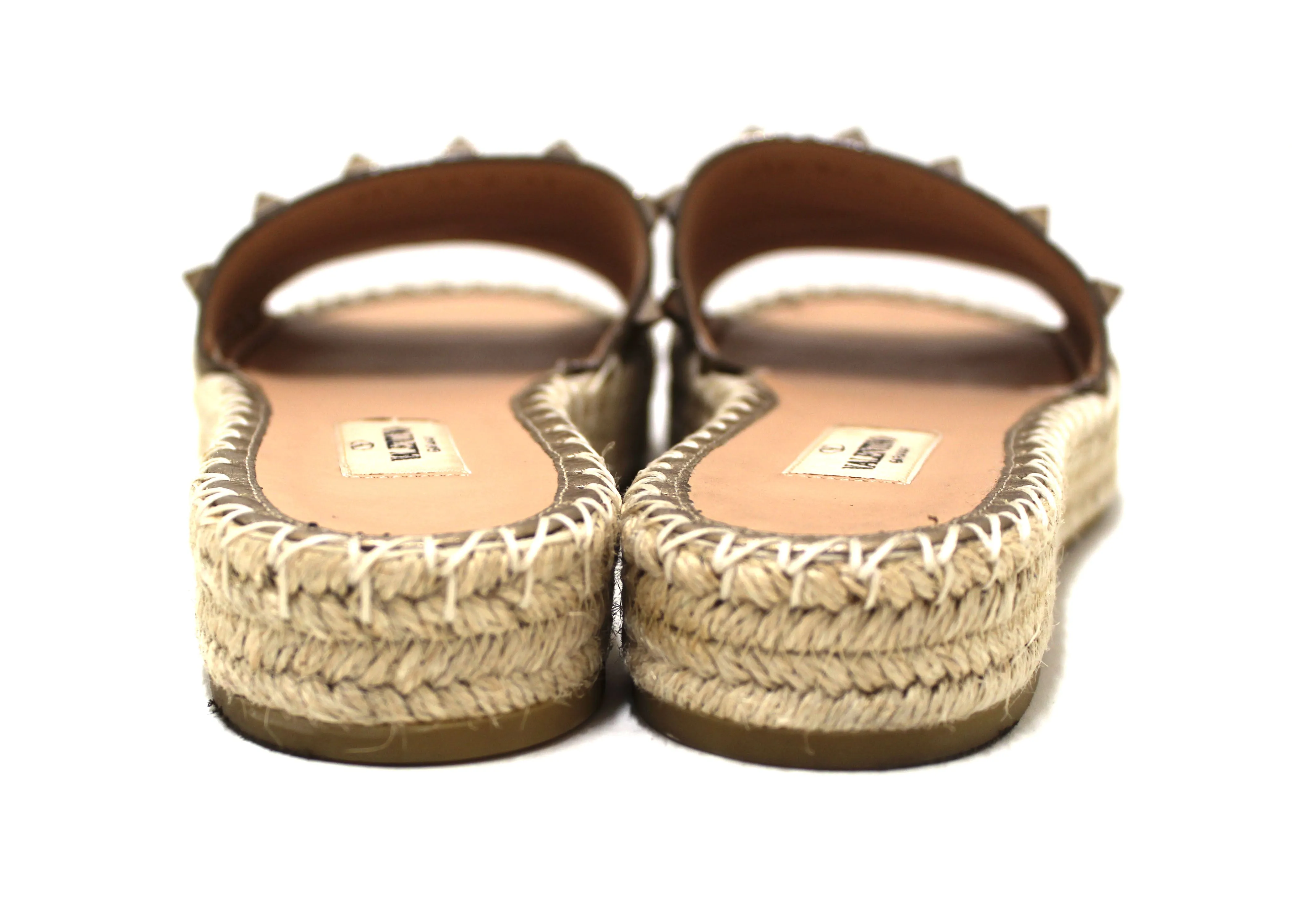 Authentic Valentino Metallic Gold Rockstud Espadrilles Flat Slide Sandal Shoes 37