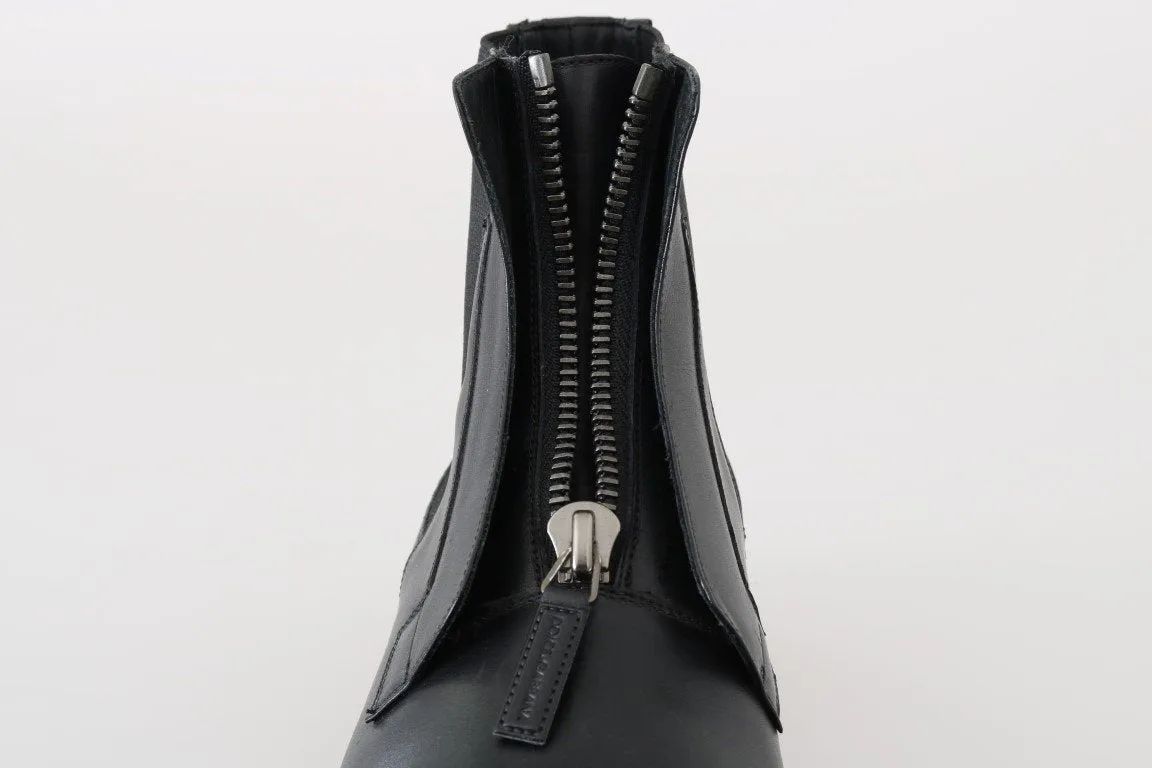 Black Leather Ankle Stretch Boots
