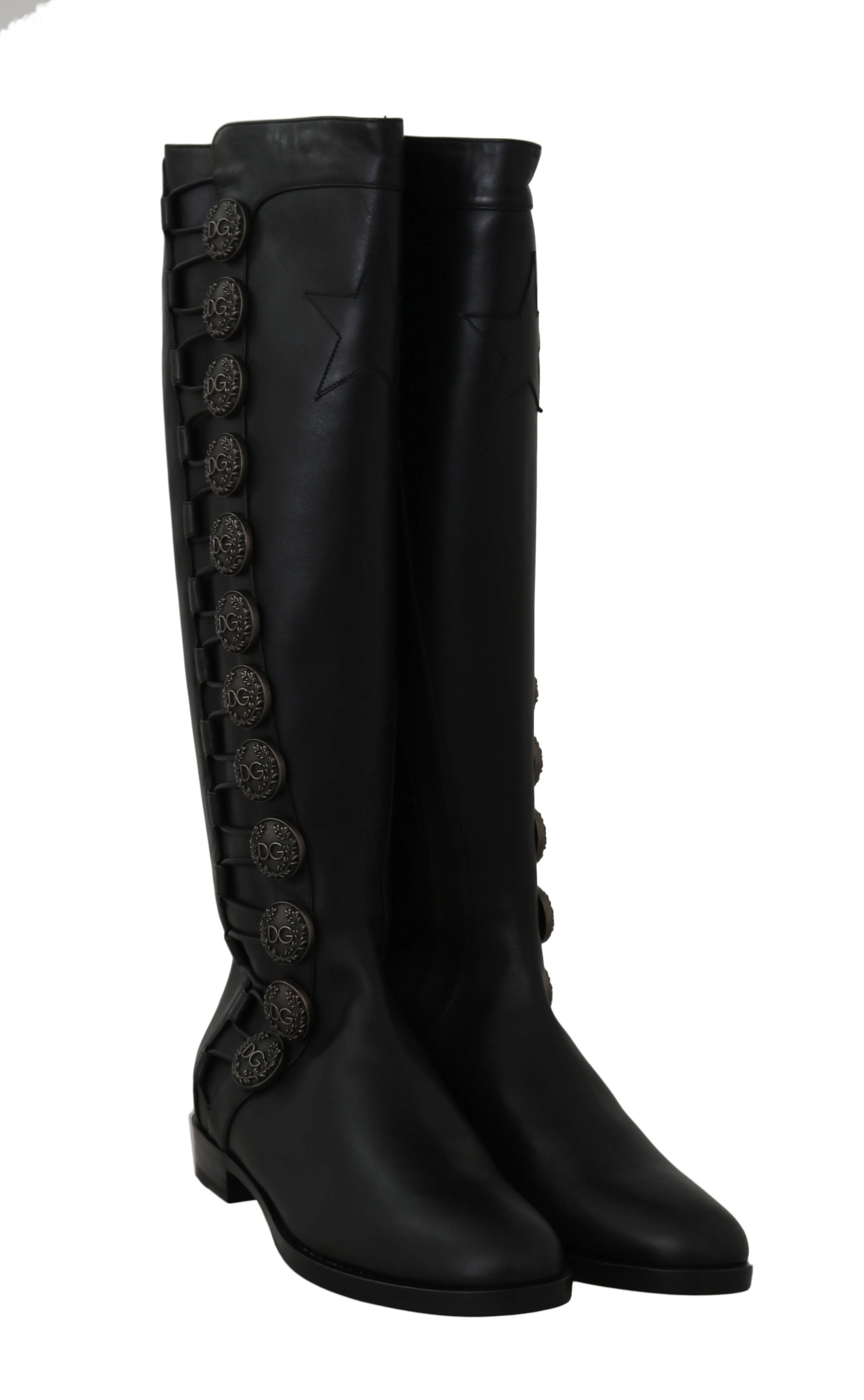 Black Leather Biker DG Logo Boots