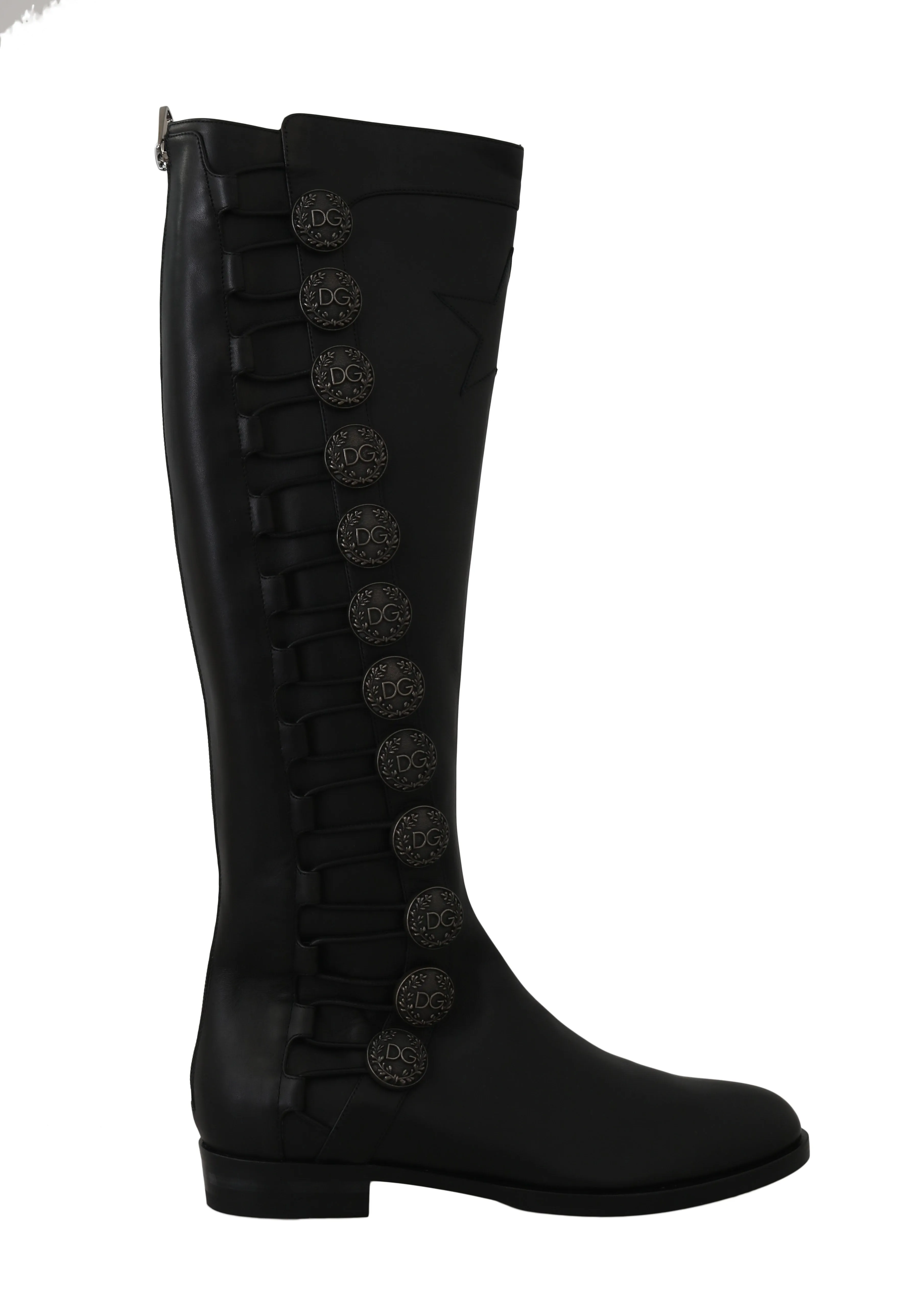 Black Leather Biker DG Logo Boots