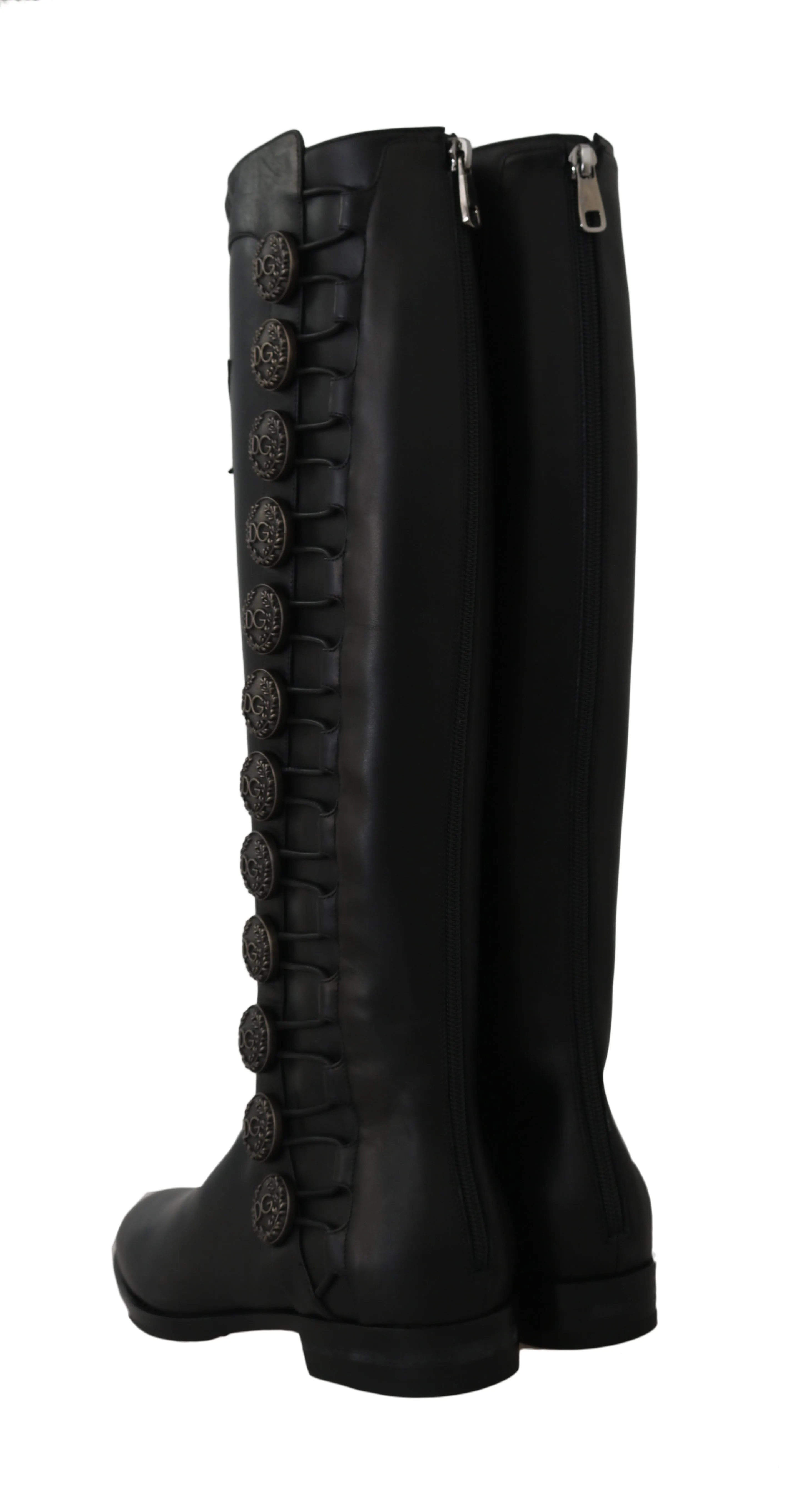 Black Leather Biker DG Logo Boots