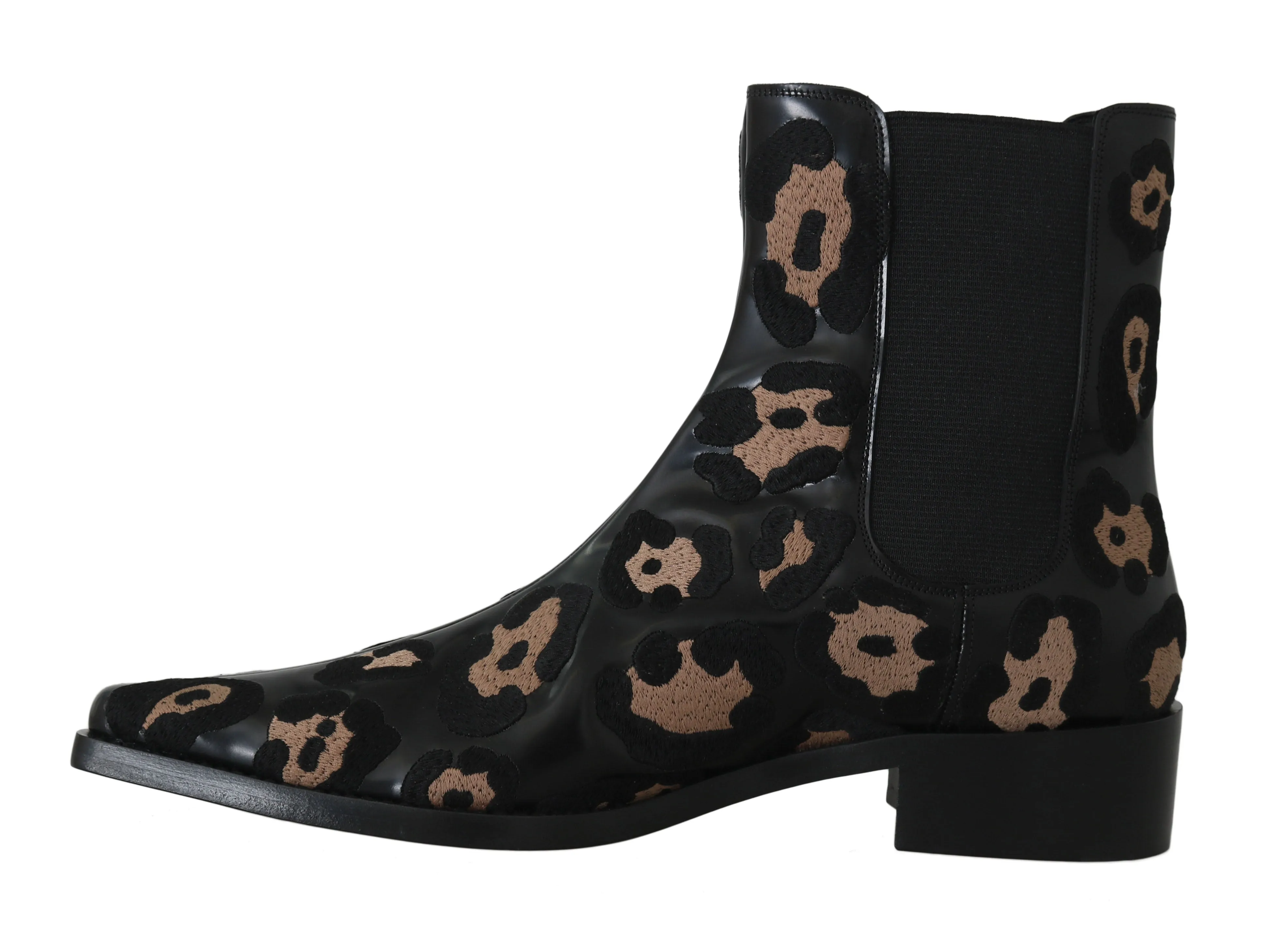 Black Leather Leopard Chelsea Boots