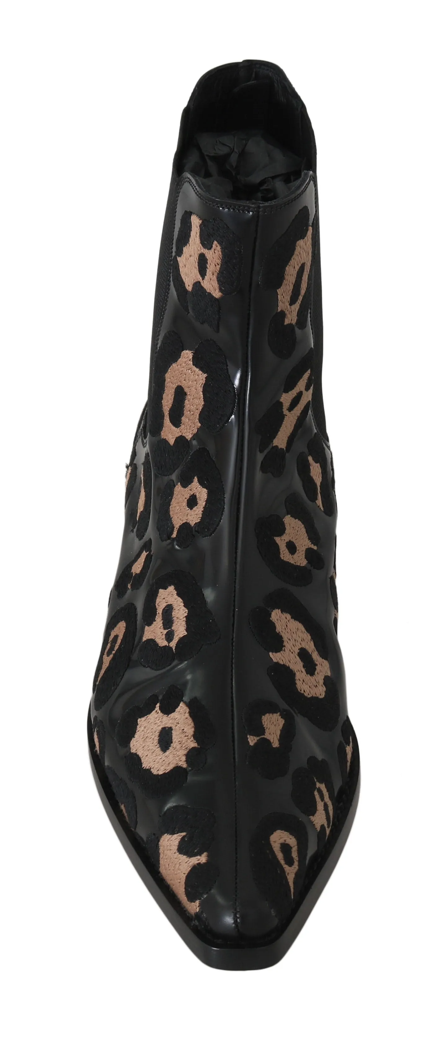 Black Leather Leopard Chelsea Boots