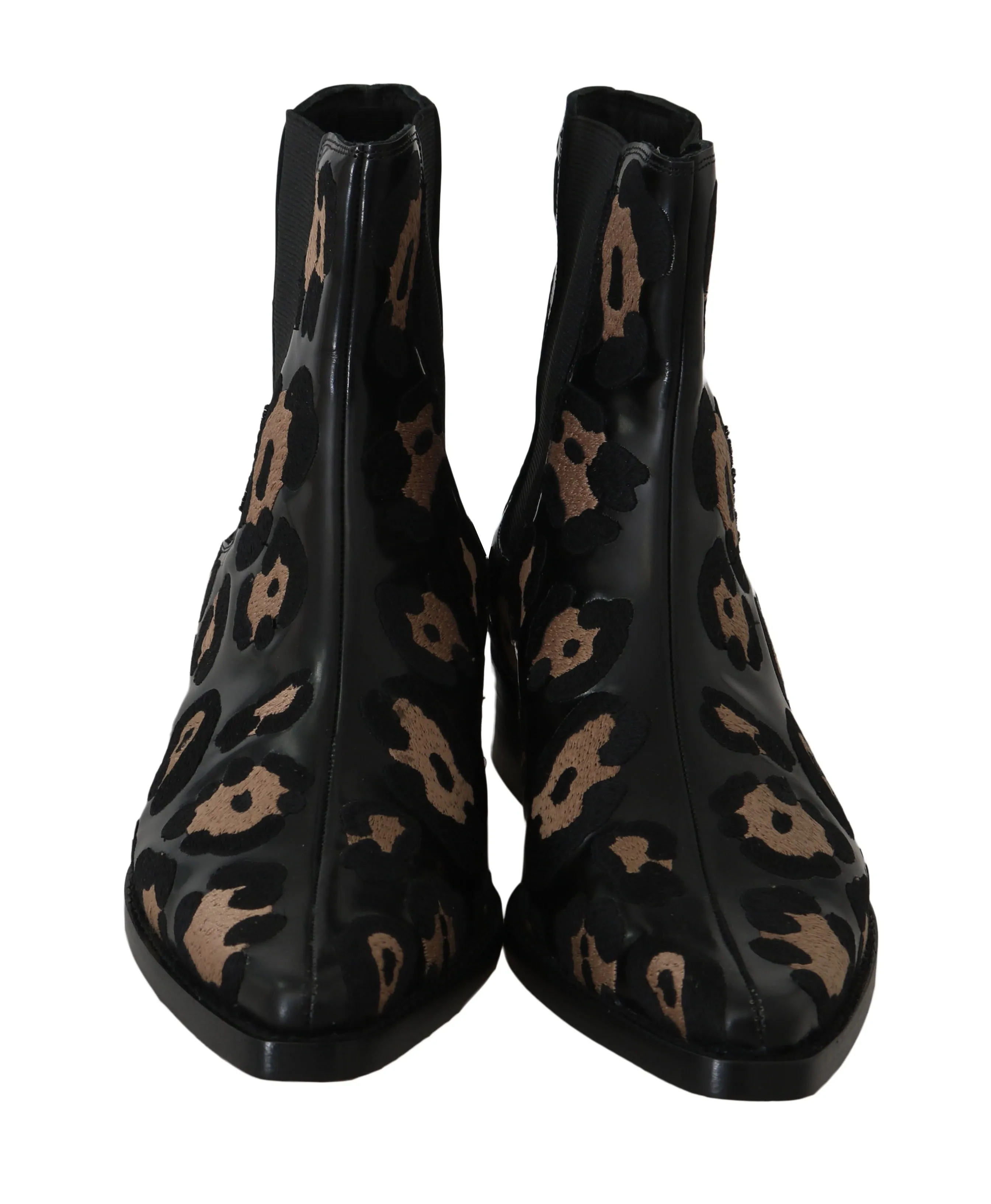 Black Leather Leopard Chelsea Boots