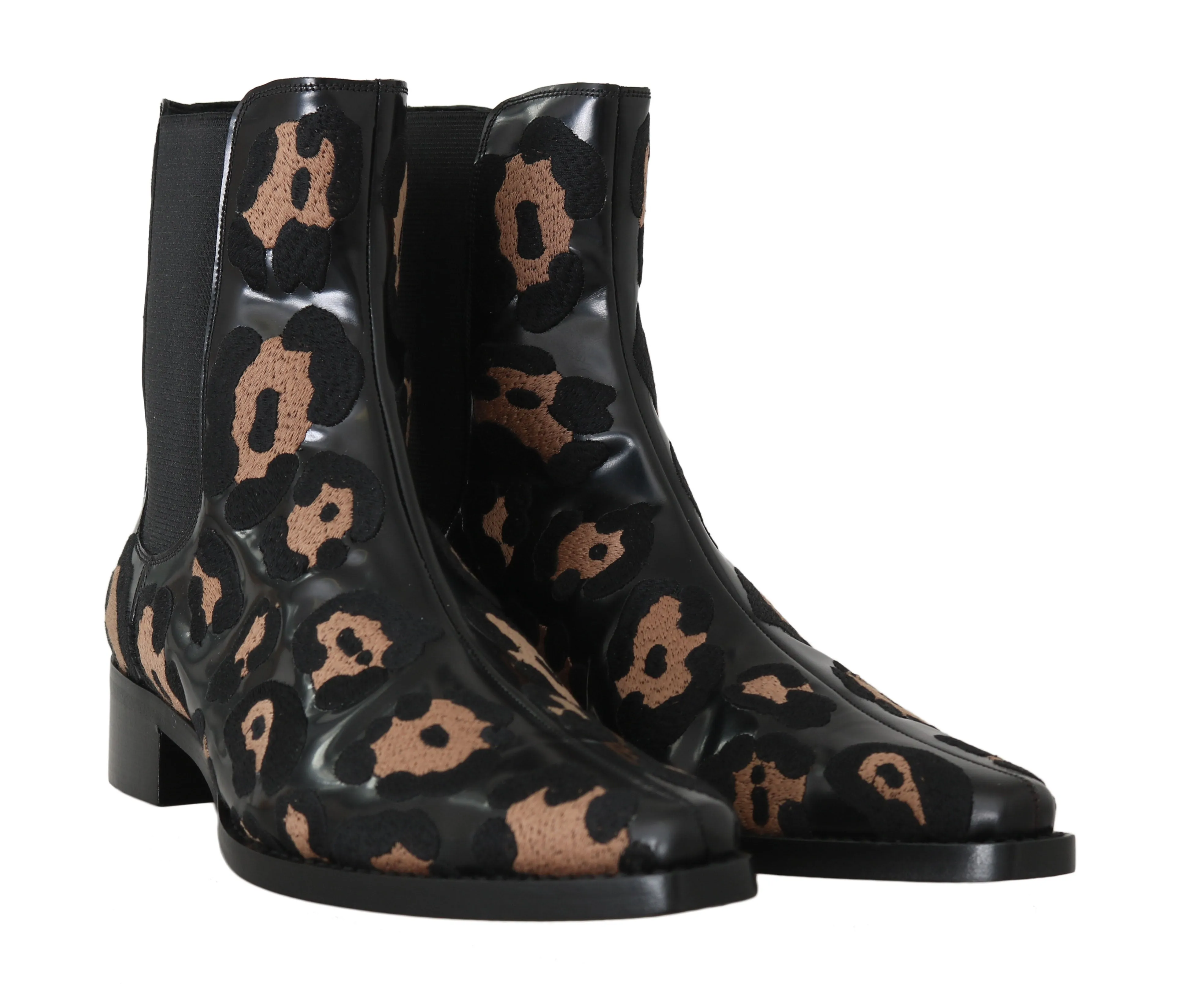 Black Leather Leopard Chelsea Boots