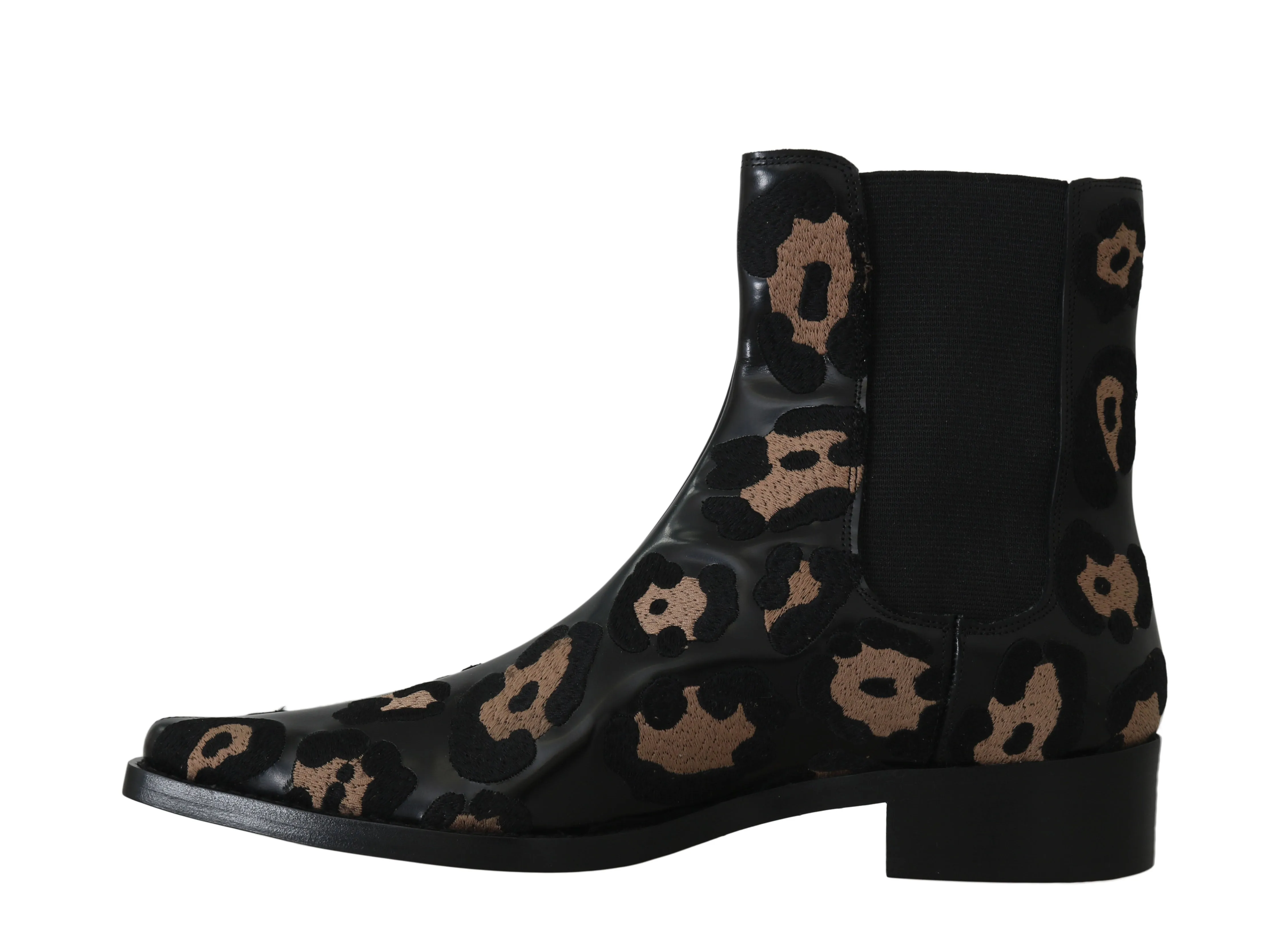 Black Leather Leopard Chelsea Boots