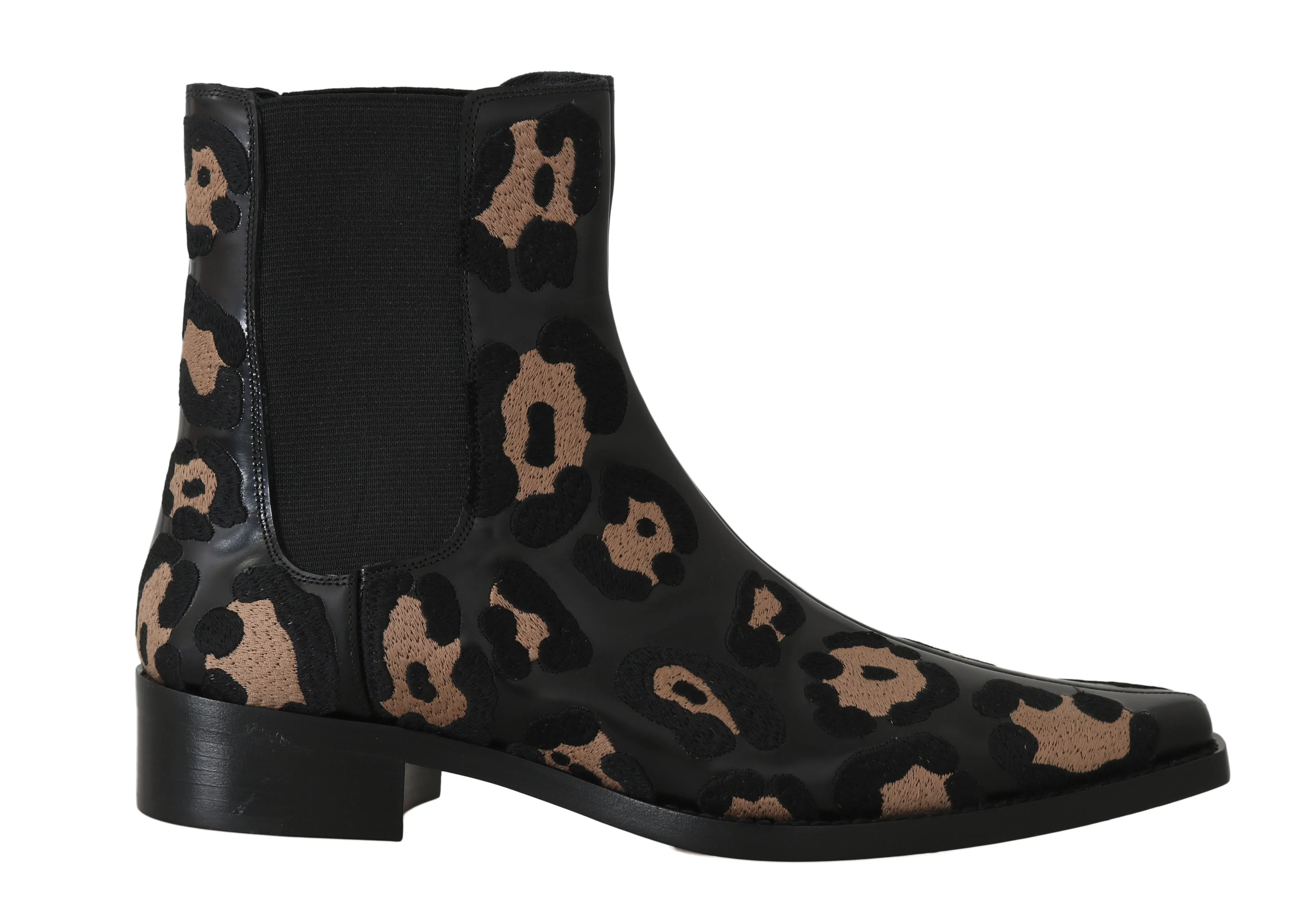 Black Leather Leopard Chelsea Boots