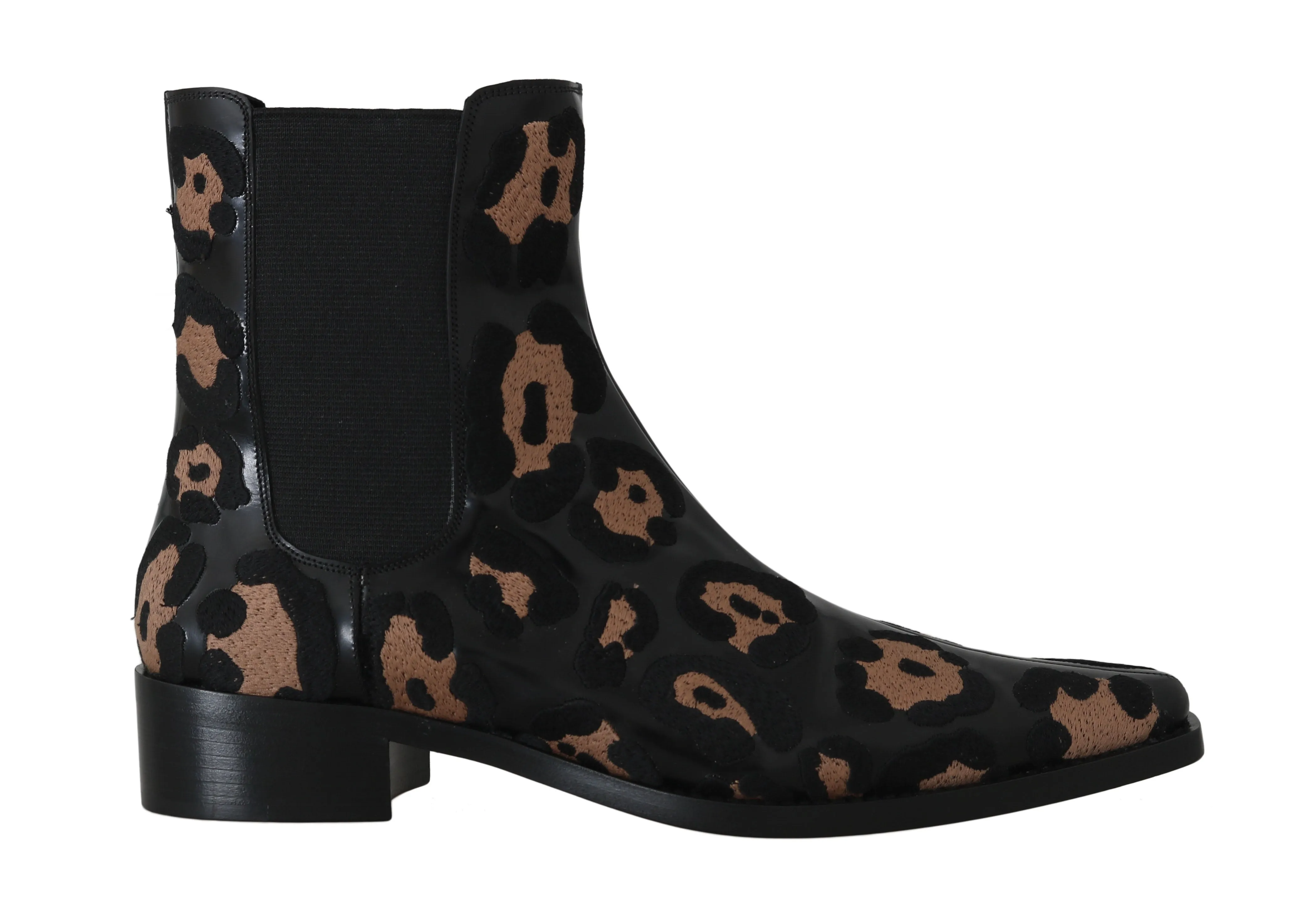 Black Leather Leopard Chelsea Boots
