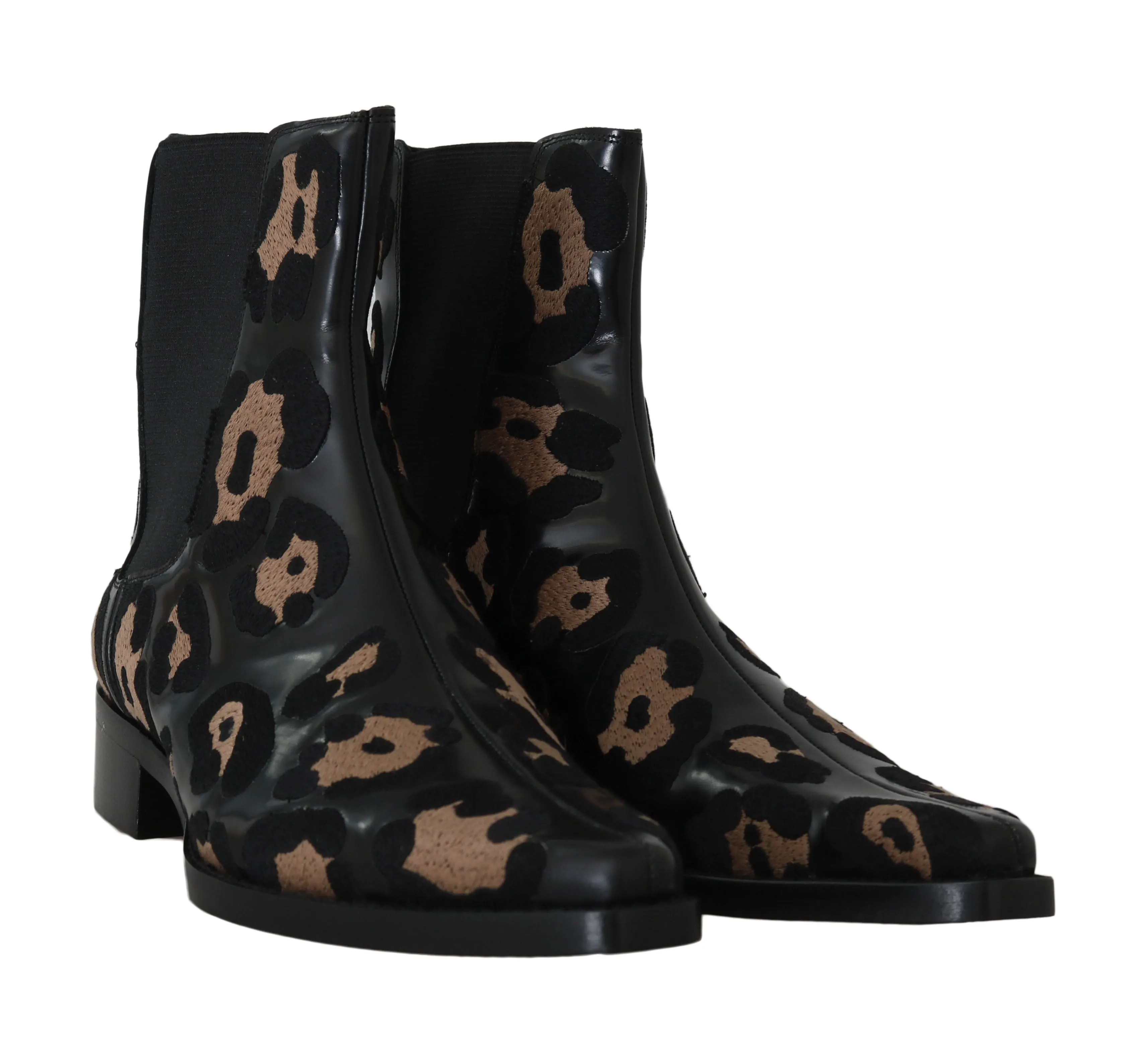 Black Leather Leopard Chelsea Boots