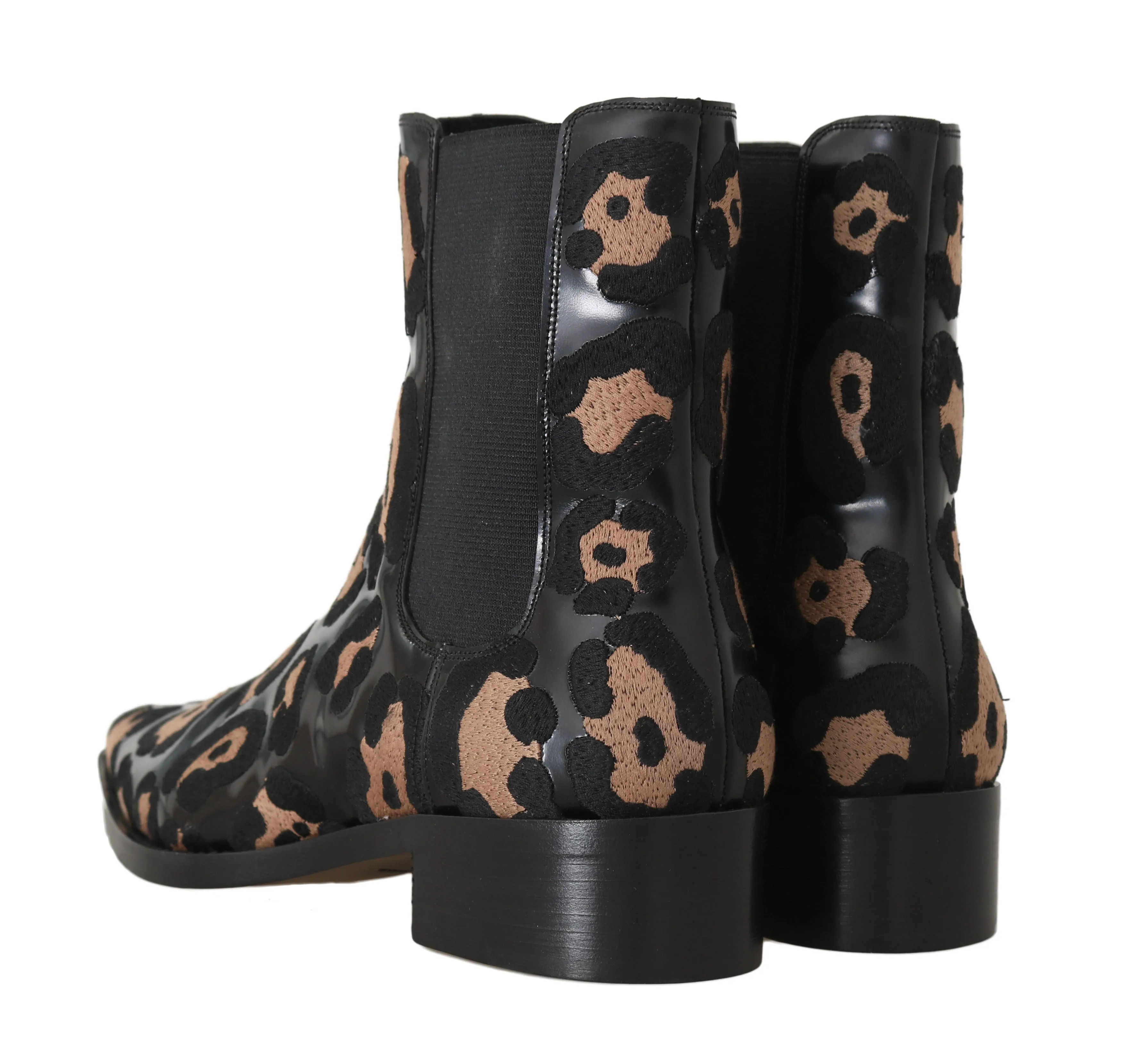 Black Leather Leopard Chelsea Boots