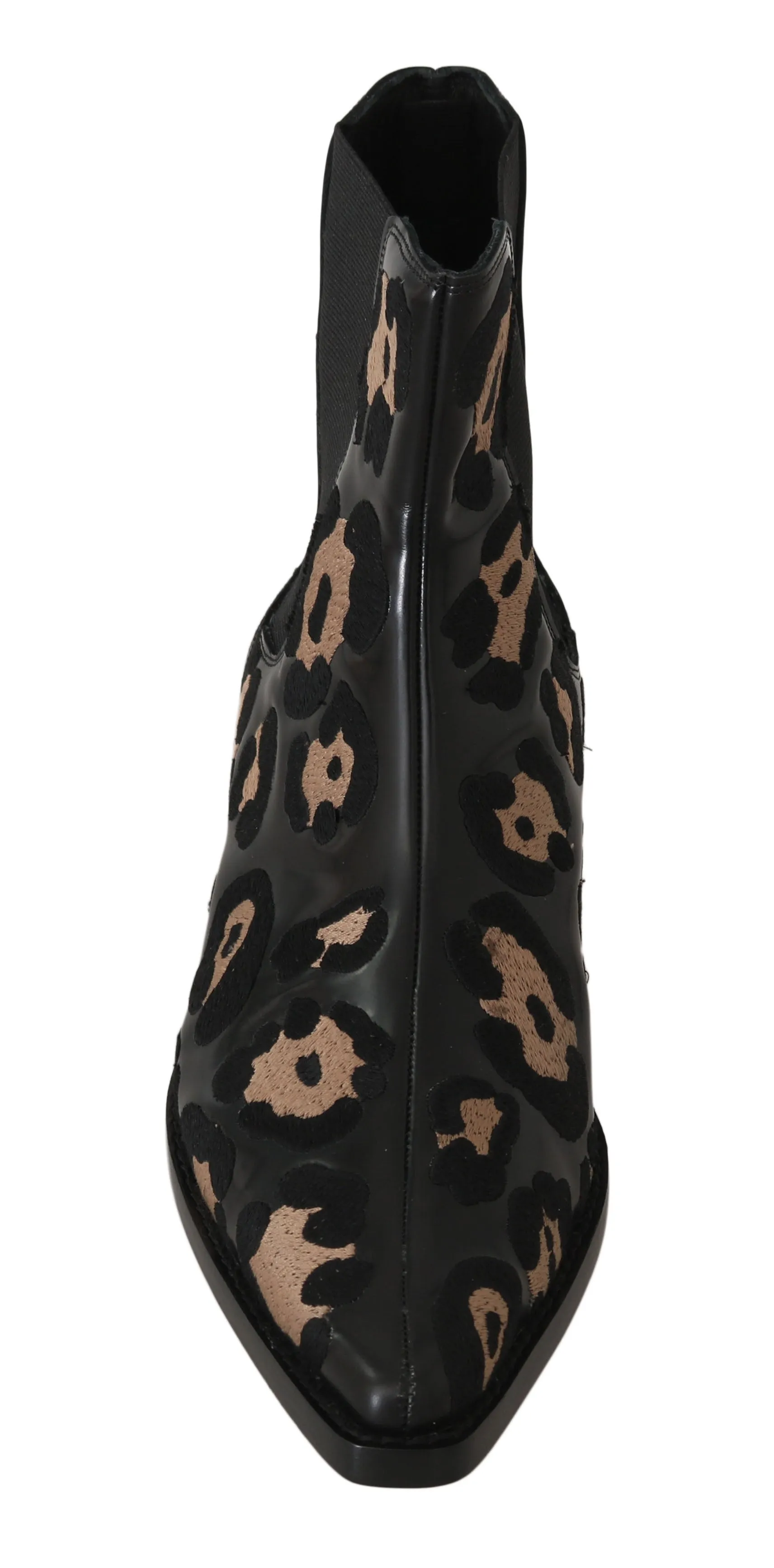 Black Leather Leopard Chelsea Boots