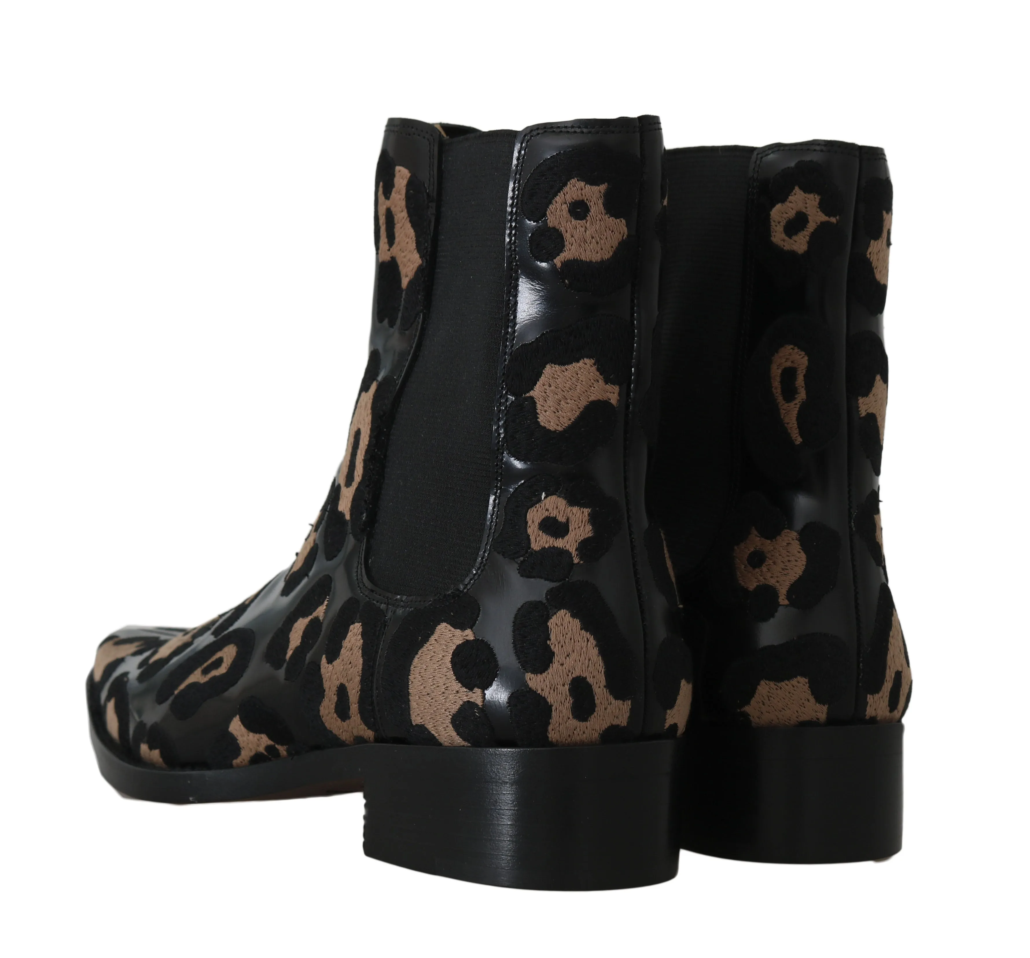 Black Leather Leopard Chelsea Boots