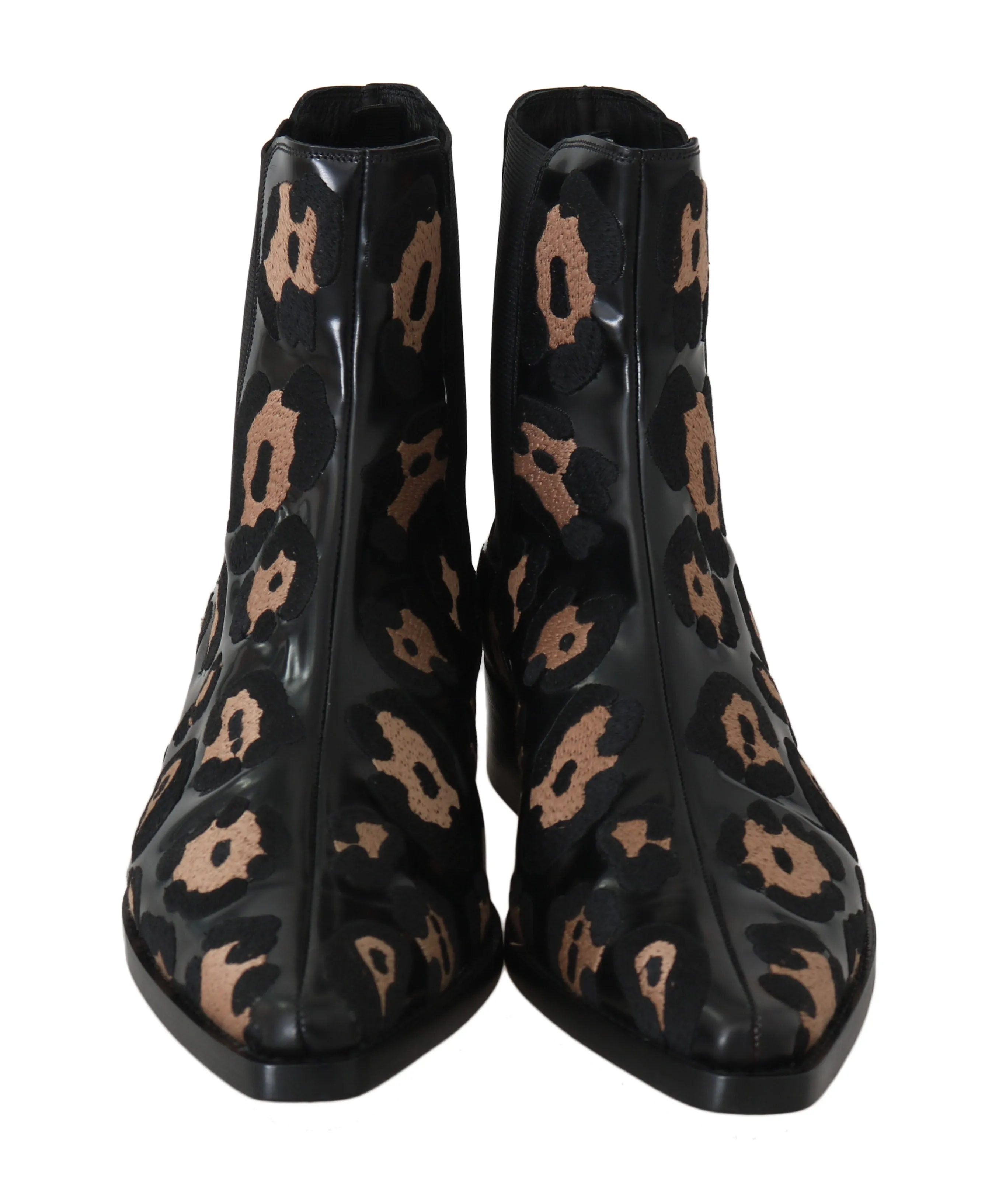 Black Leather Leopard Chelsea Boots