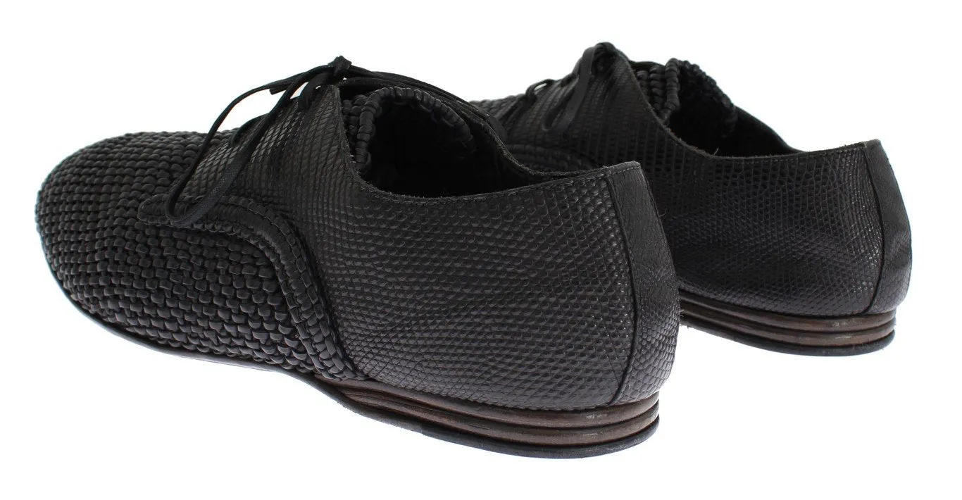 Black Lizard Skin Woven Leather Shoes