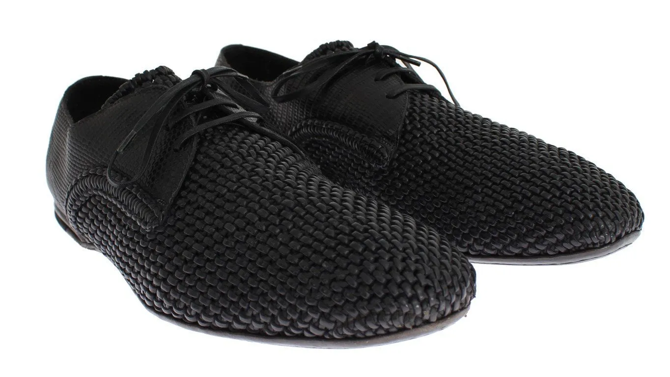 Black Lizard Skin Woven Leather Shoes