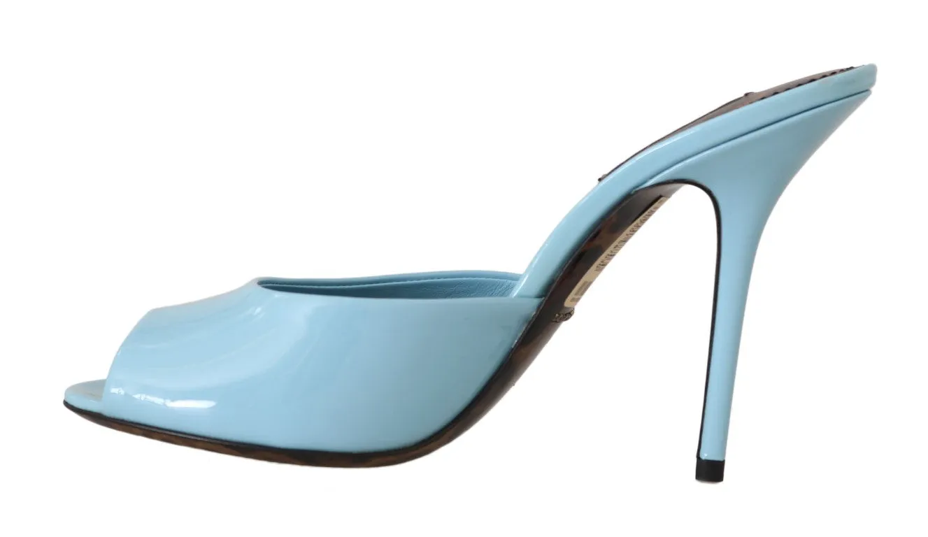 Blue Leather Heels Slides