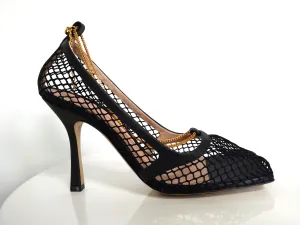 Bottega Veneta Black Mesh and Leather Pump