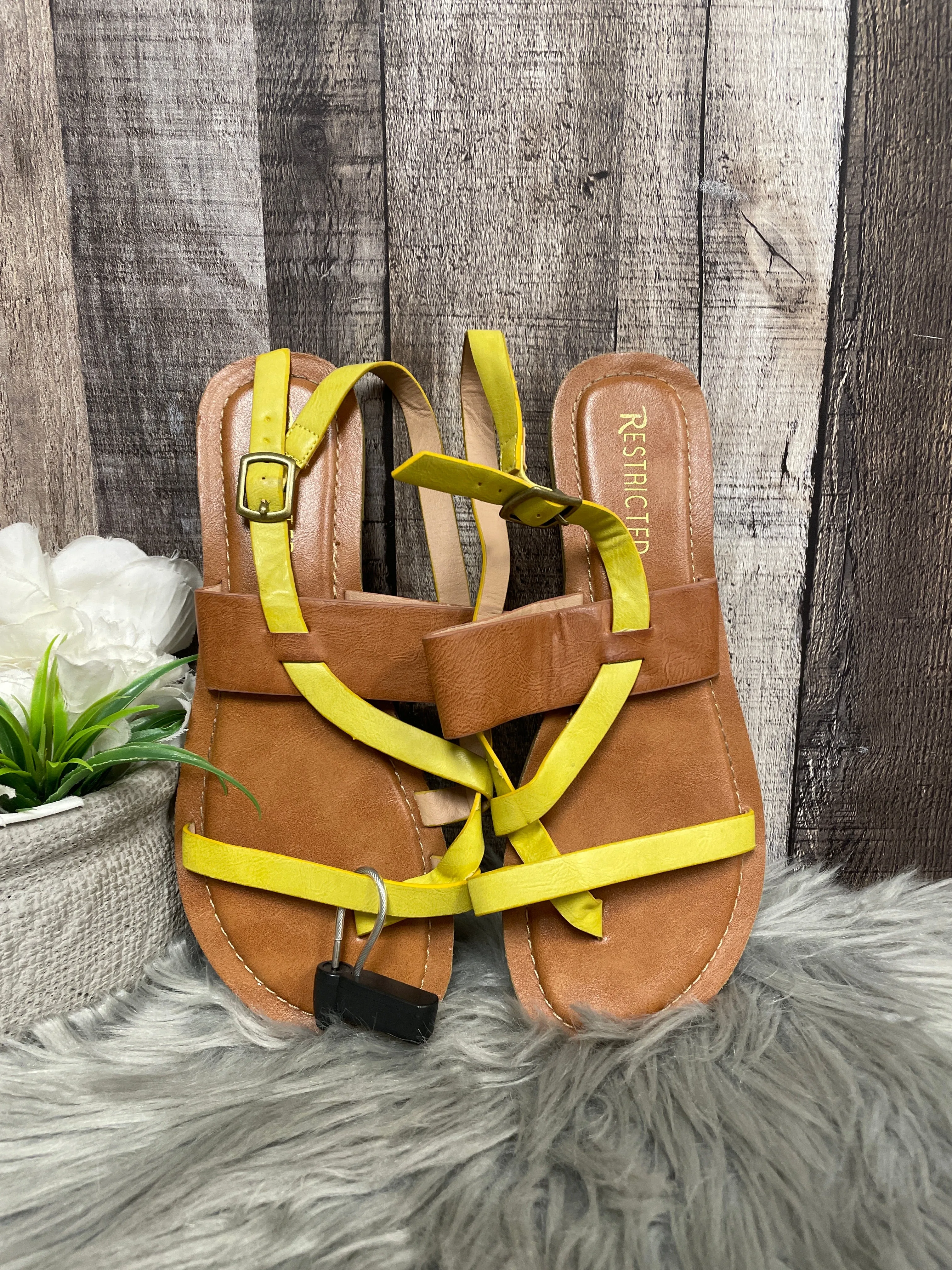 Brown & Yellow Sandals Flats Restricted, Size 8