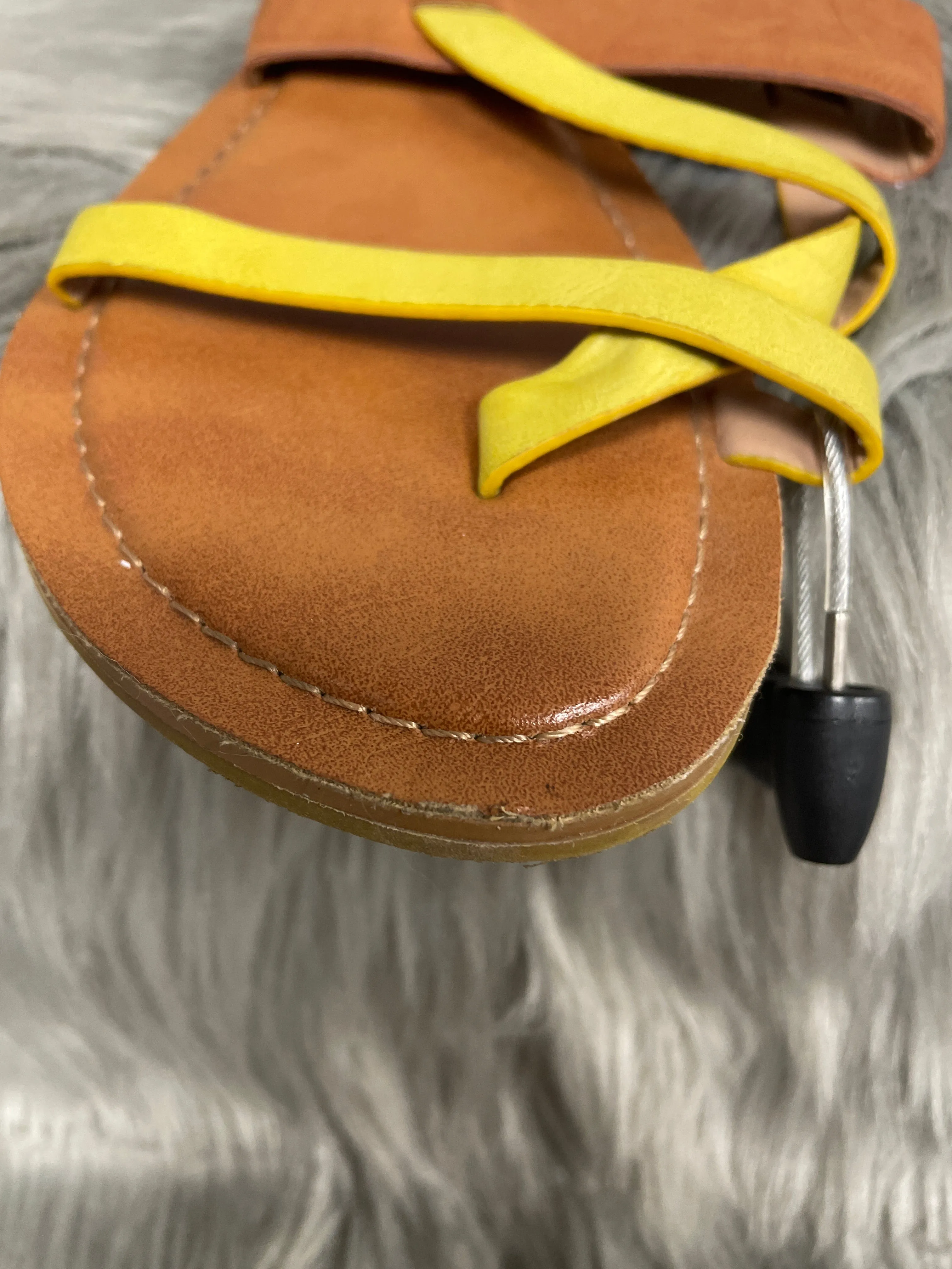 Brown & Yellow Sandals Flats Restricted, Size 8