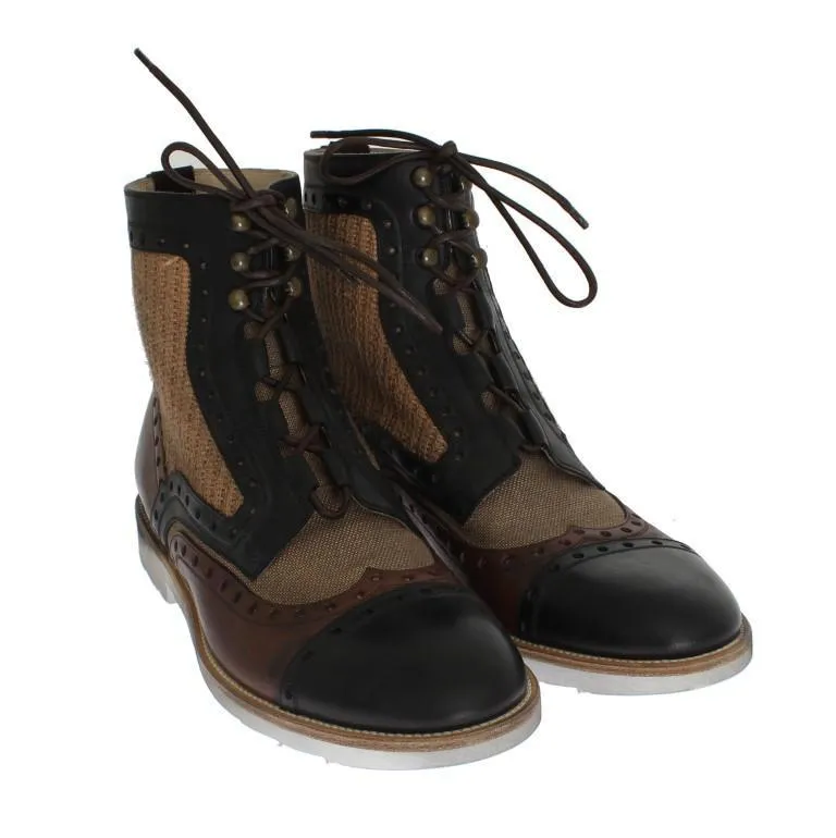 Brown Leather Jute Above Ankle Boots