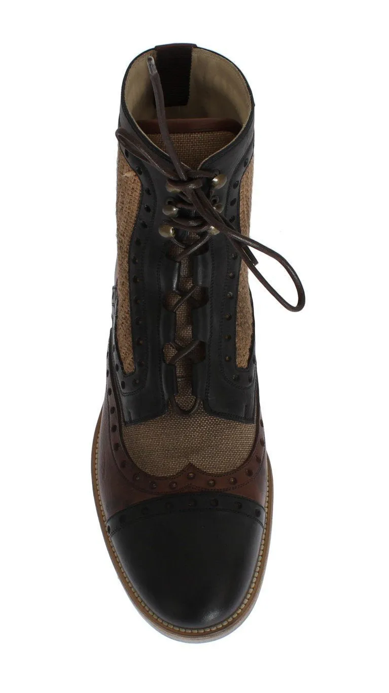 Brown Leather Jute Above Ankle Boots