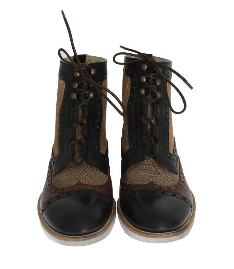 Brown Leather Jute Above Ankle Boots