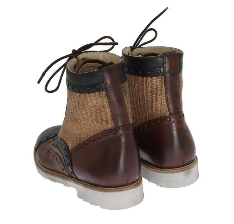 Brown Leather Jute Above Ankle Boots