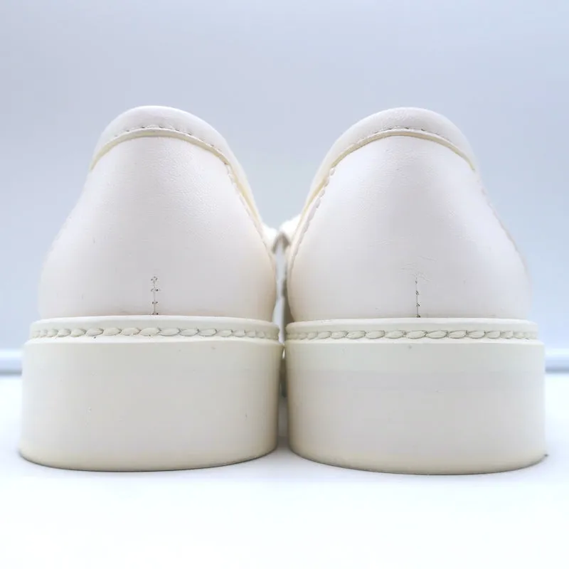 Chanel 20B CC Turn Lock Quilted Tab Loafers White Leather Size 37.5